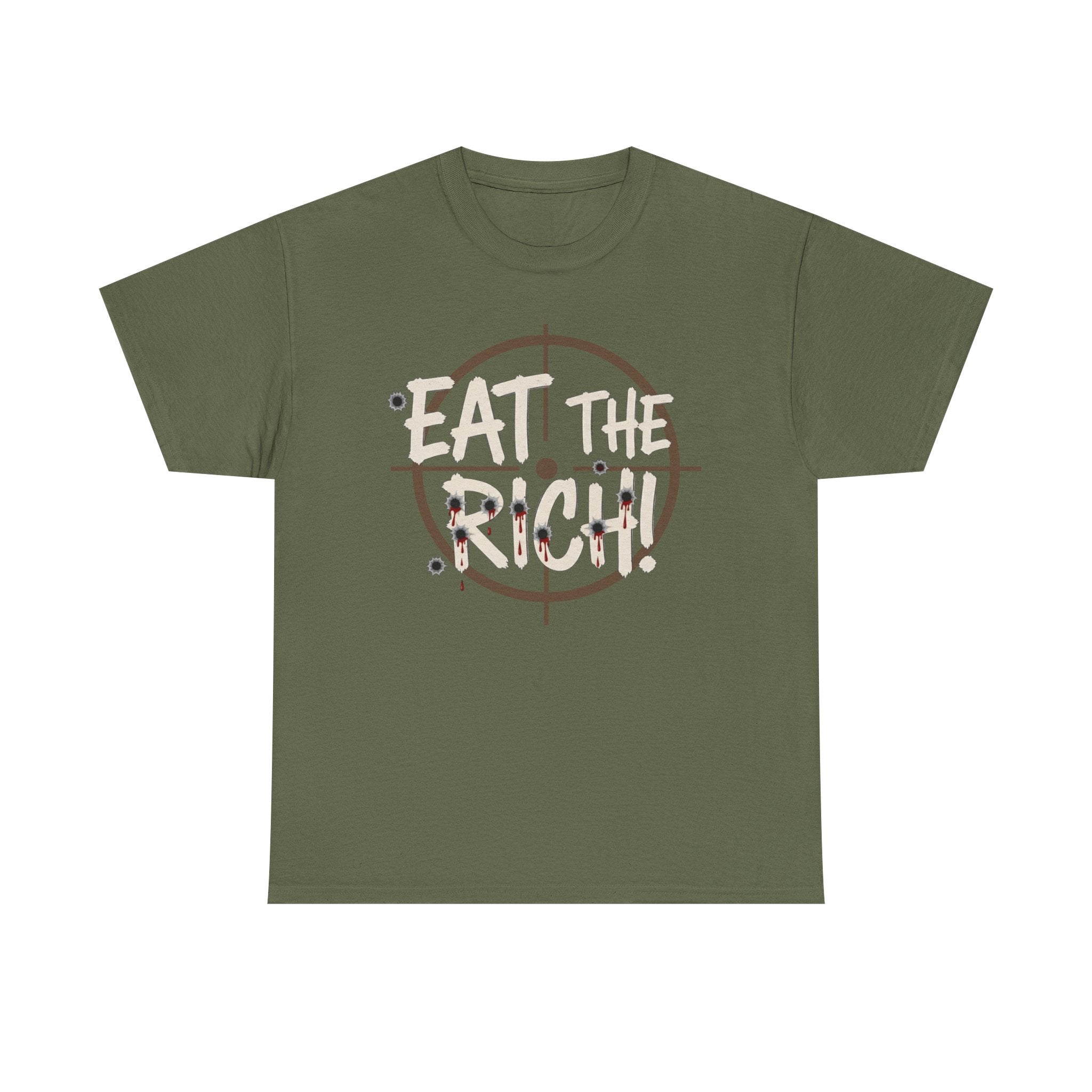 Eat The Rich punk slogan tee | distressed graffiti design, conspiracy