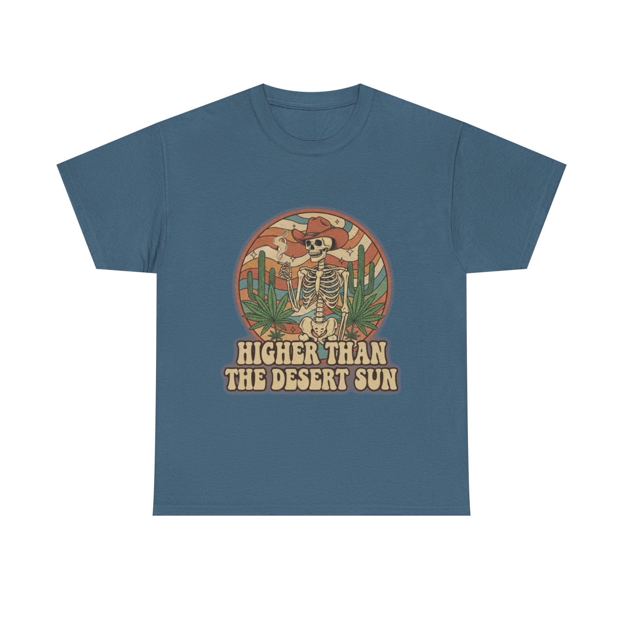 Higher Than the Desert Sun Skeleton Cowboy Tee | Desert Cactus Retro Graphic