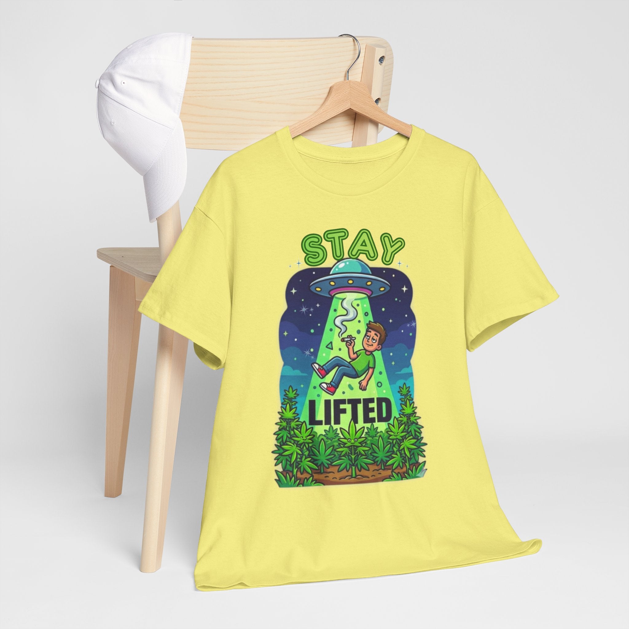 Stay Lifted Retro UFO Cannabis Tee — Alien Stoner Graphic Shirt