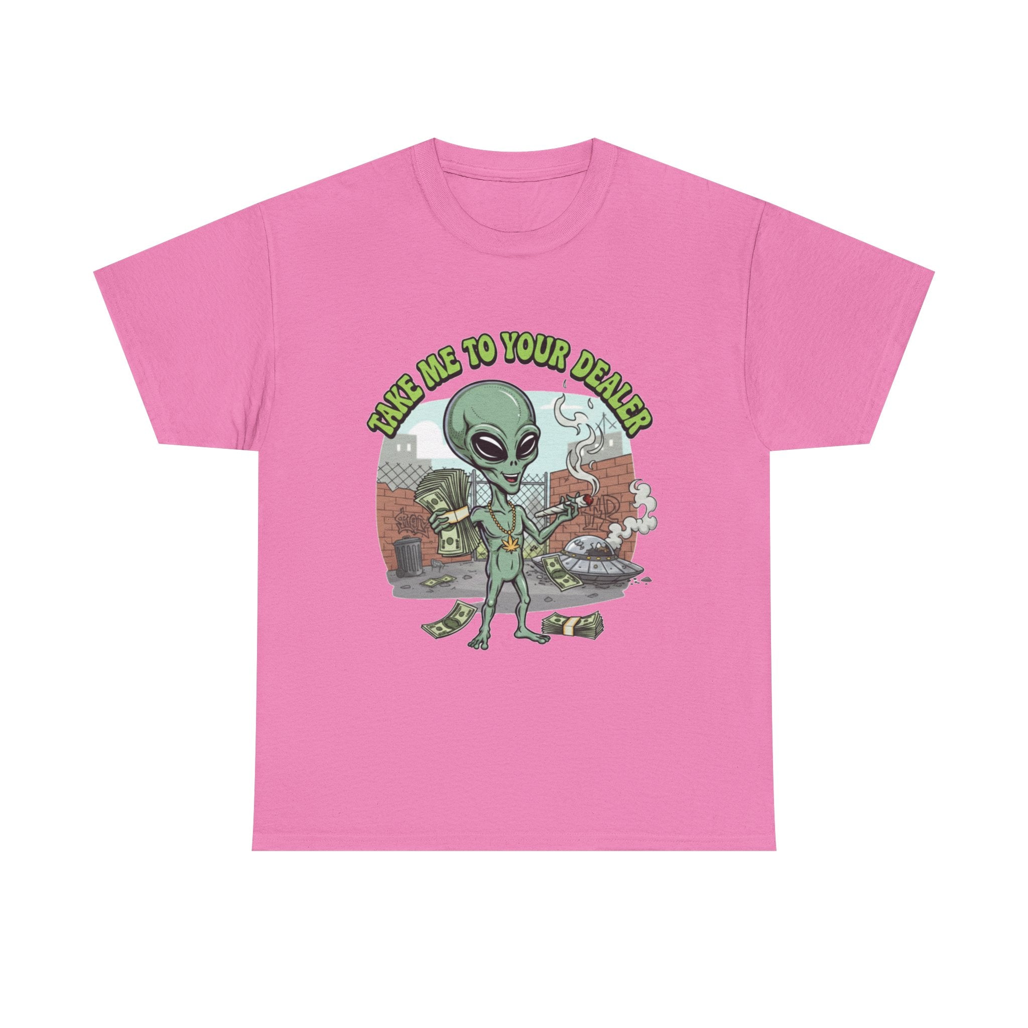 Take Me to Your Dealer Retro UFO Graphic Tee — Funny 420 Alien Cannabis T-Shirt
