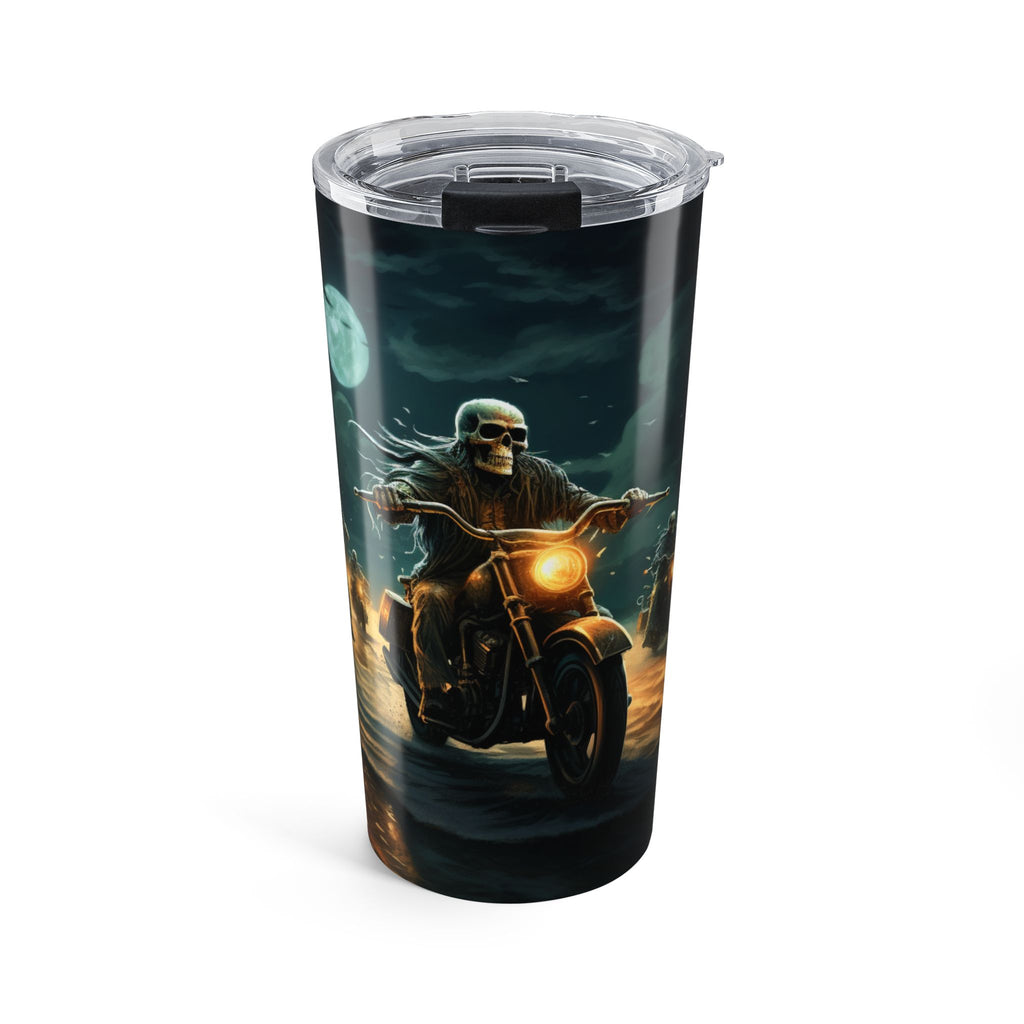Motorcycle Skull Tumbler 20oz | Dark Night Rider Drinkware | Gift for Biker Lovers, Halloween, Road Trip Accessories, Unique Travel Cup