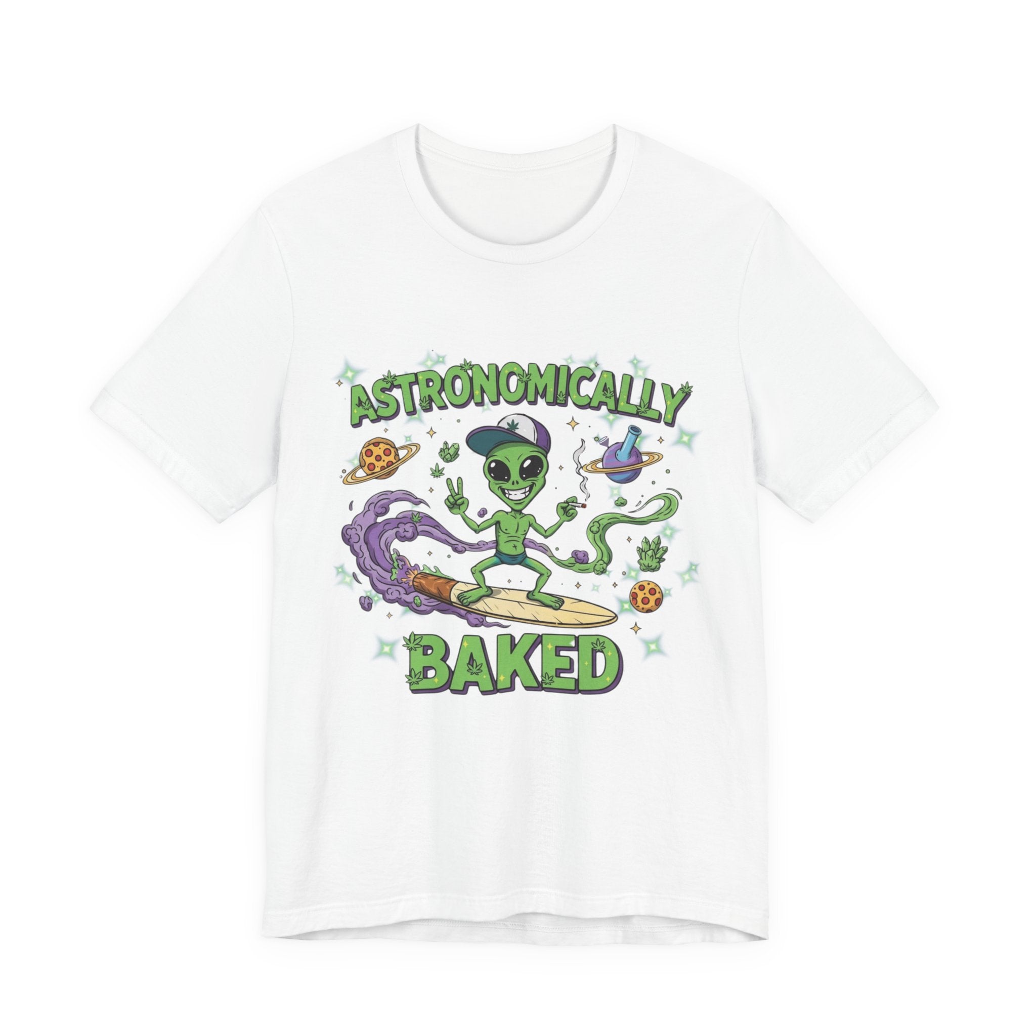 Astronomically Baked Alien Stoner Tee, Funny Graphic Tee, Unisex T-Shirt, Quirky Gift for Space Lovers, Birthday Gift Idea, 420 Weed Lover