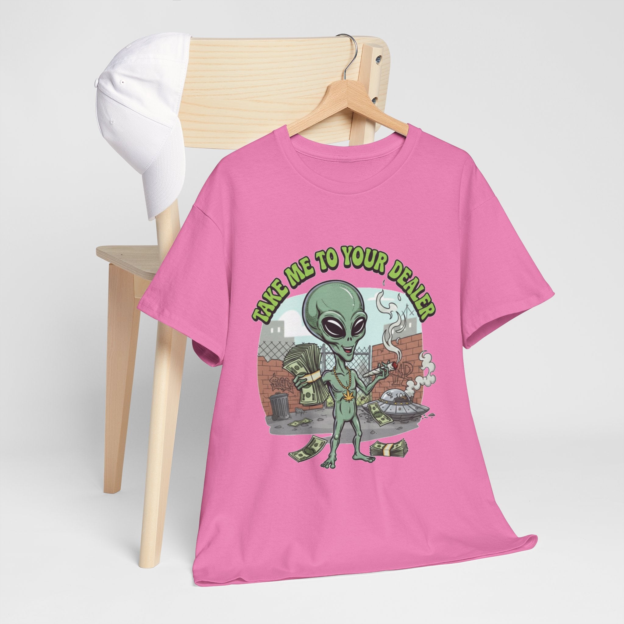 Take Me to Your Dealer Retro UFO Graphic Tee — Funny 420 Alien Cannabis T-Shirt