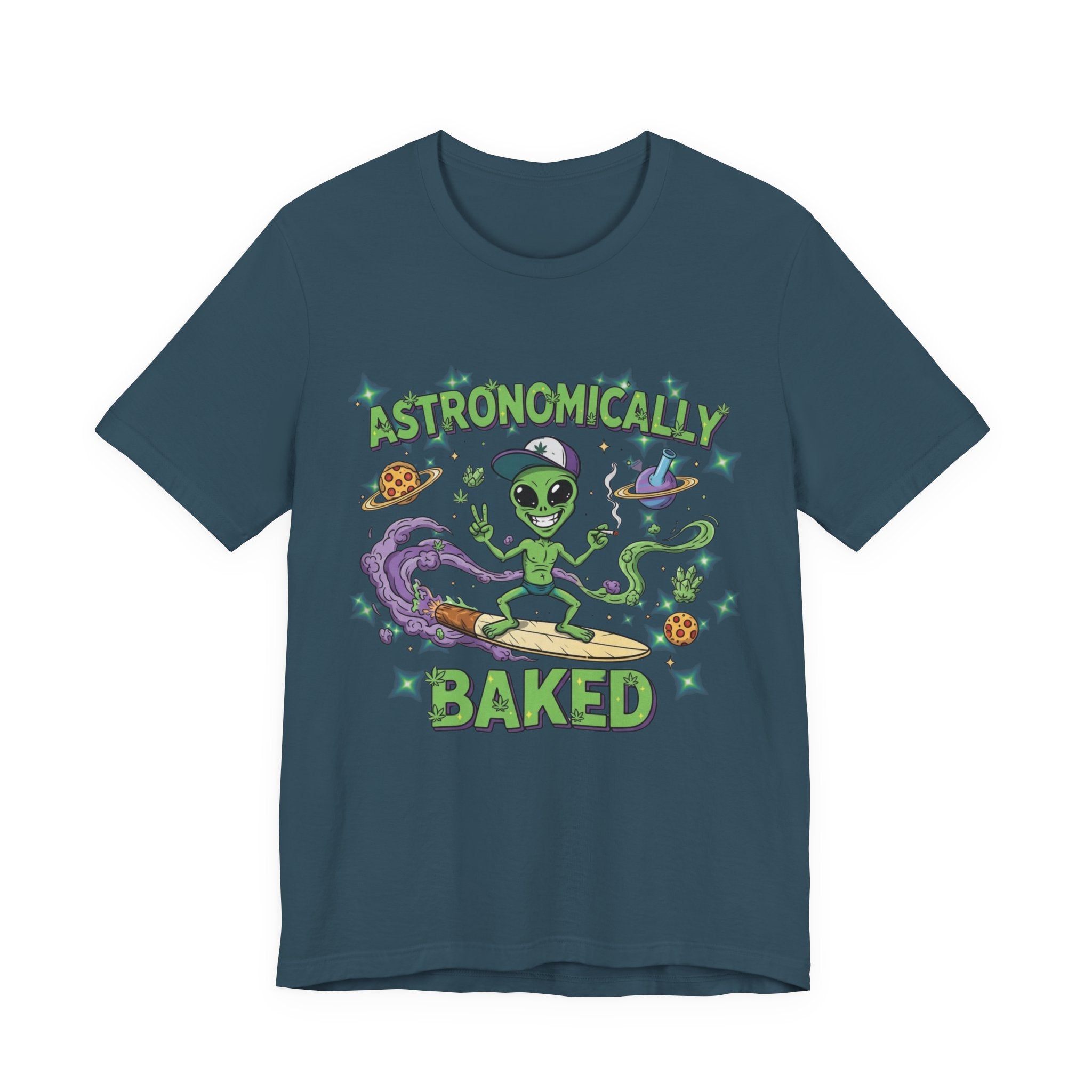Astronomically Baked Alien Stoner Tee, Funny Graphic Tee, Unisex T-Shirt, Quirky Gift for Space Lovers, Birthday Gift Idea, 420 Weed Lover