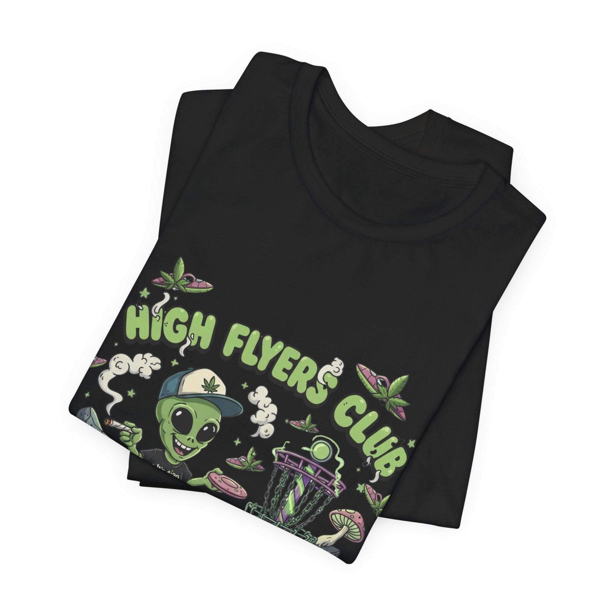 Stoner Alien High Flyers Disc Golf Tee, Funny Unique Space Tee, Cool Graphic Tee for Disc Golf Lovers, Gift for Sport Enthusiasts, Unique