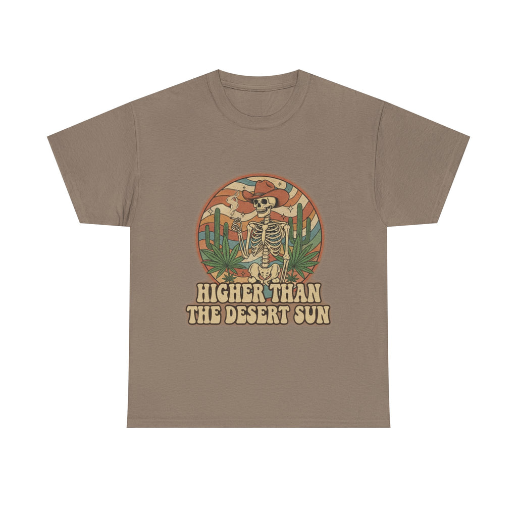 Higher Than the Desert Sun Skeleton Cowboy Tee | Desert Cactus Retro Graphic