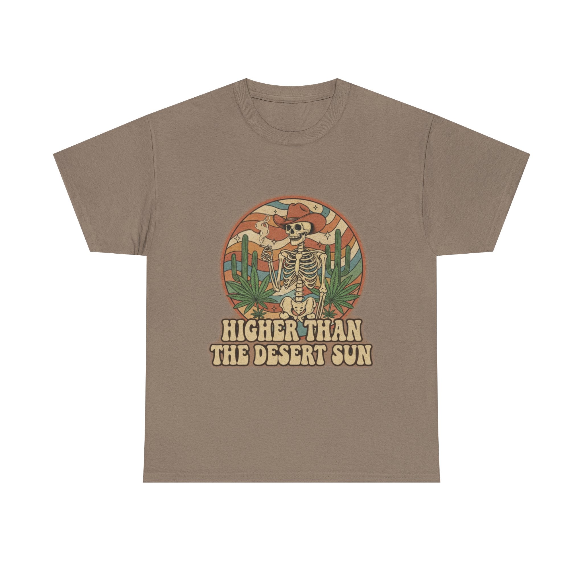 Higher Than the Desert Sun Skeleton Cowboy Tee | Desert Cactus Retro Graphic