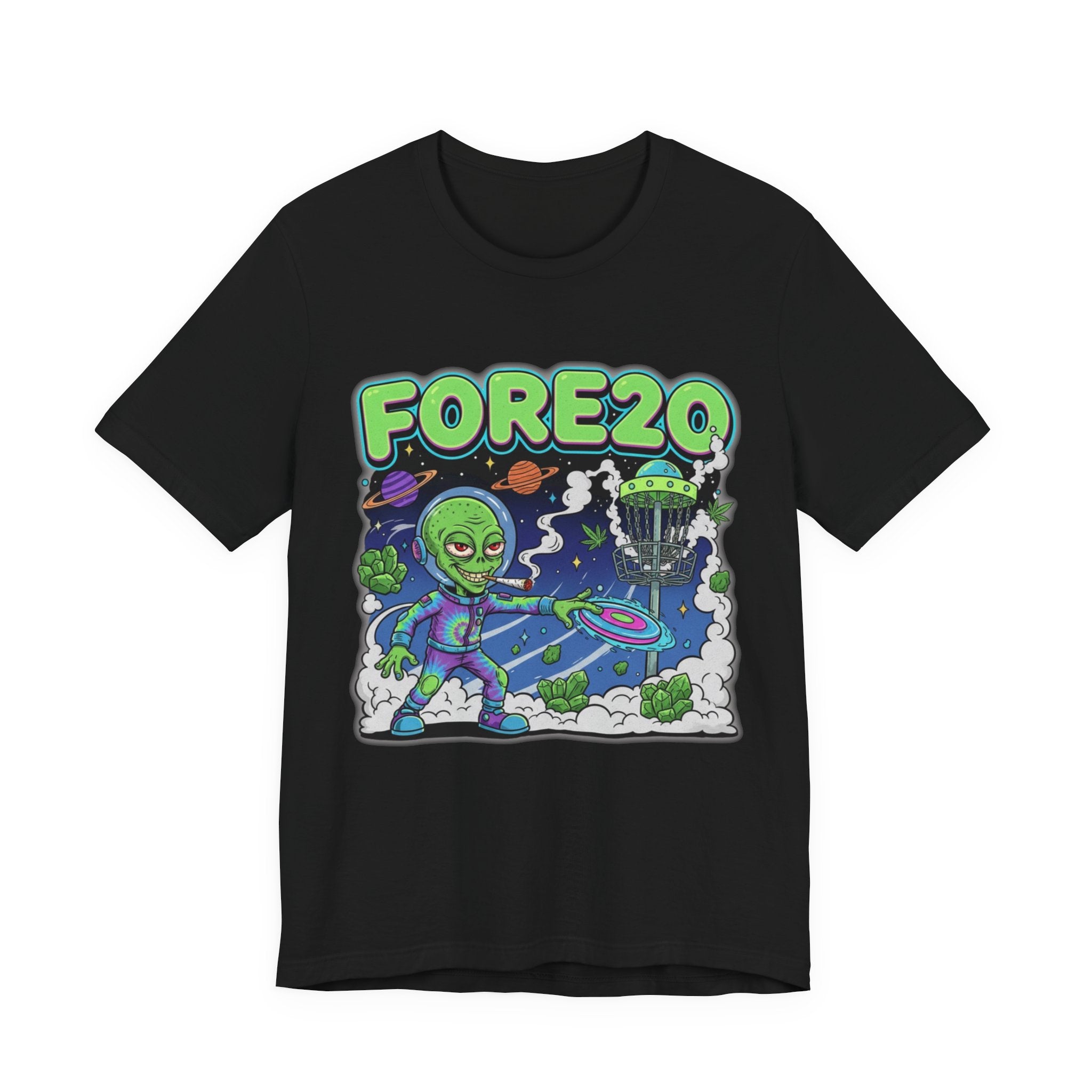 Fore20 Alien Disc Golf Themed Tee, Graphic T Shirt, Fun Casual Wear, Summer T-Shirt, Gifts for Science Fiction Lovers, Unique Stoner Tee 420