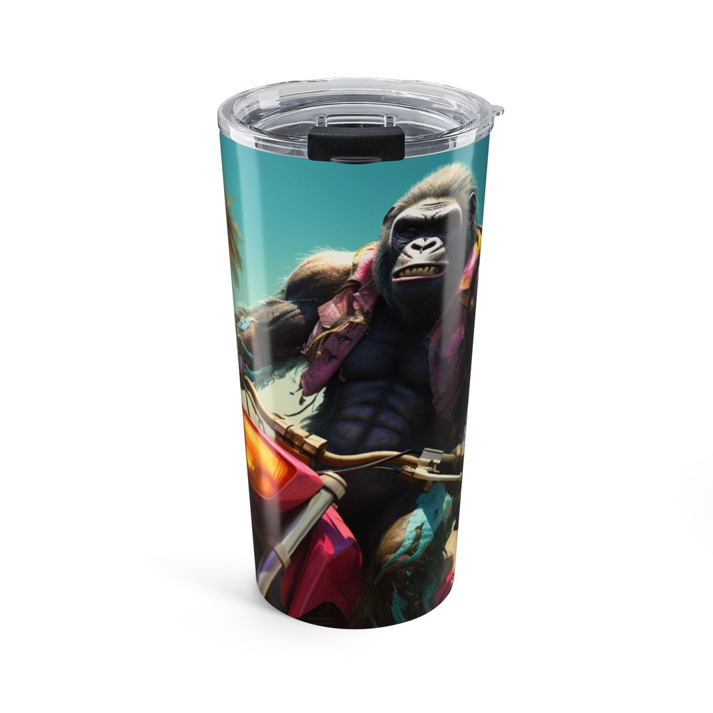 Vibrant Motorcycle Adventure 20oz Tumbler, Travel Mug, Road Trip Coffee Cup, Gift for Bikers, Outdoor Enthusiasts, Beach Lover