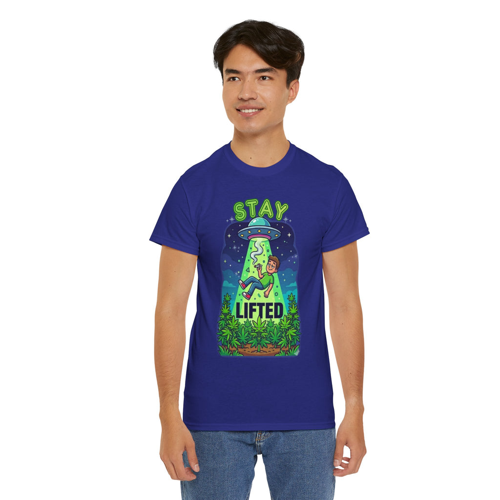 Stay Lifted Retro UFO Cannabis Tee — Alien Stoner Graphic Shirt