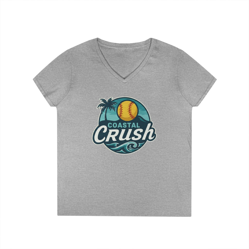 Women's V- Neck- Coastal Crush Softball Logo T-Shirt | Beach Palm Wave Design