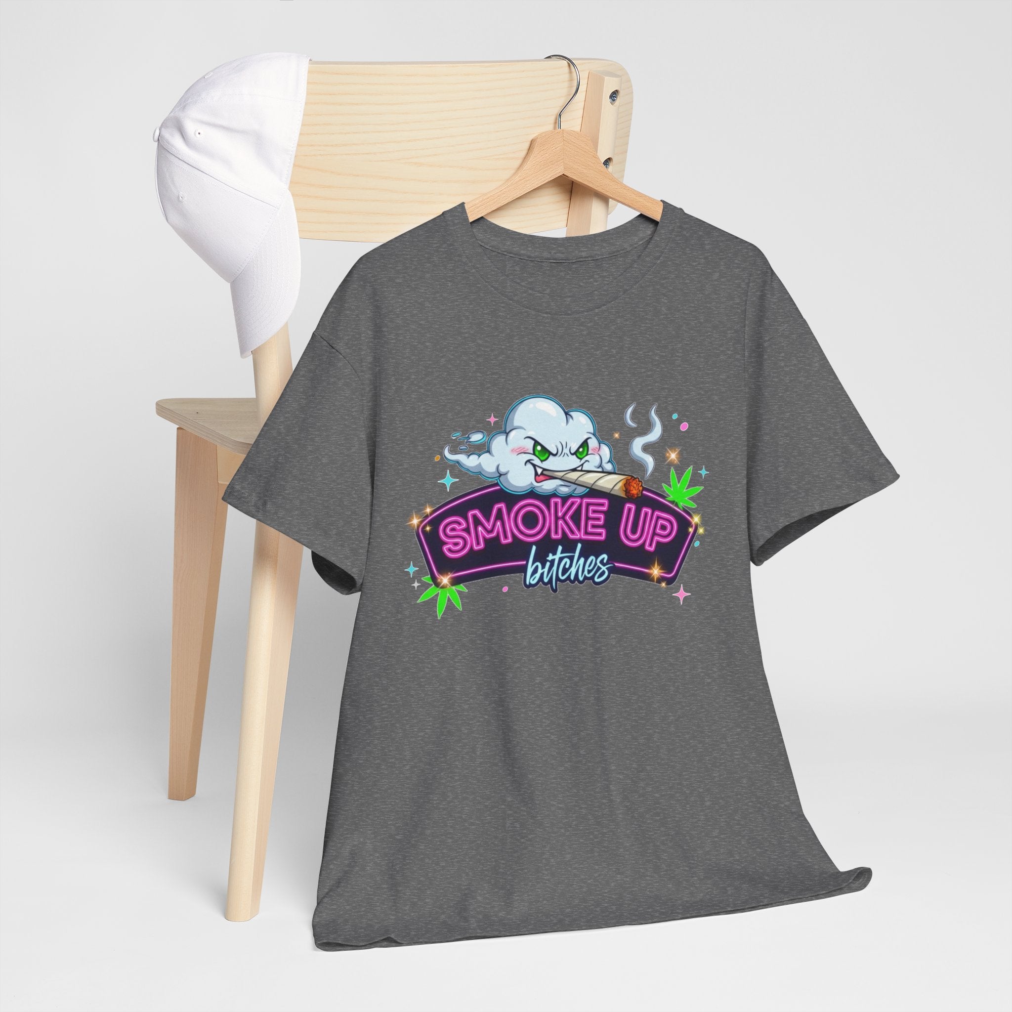 Smoke Up Bitches Retro Neon Cannabis Tee