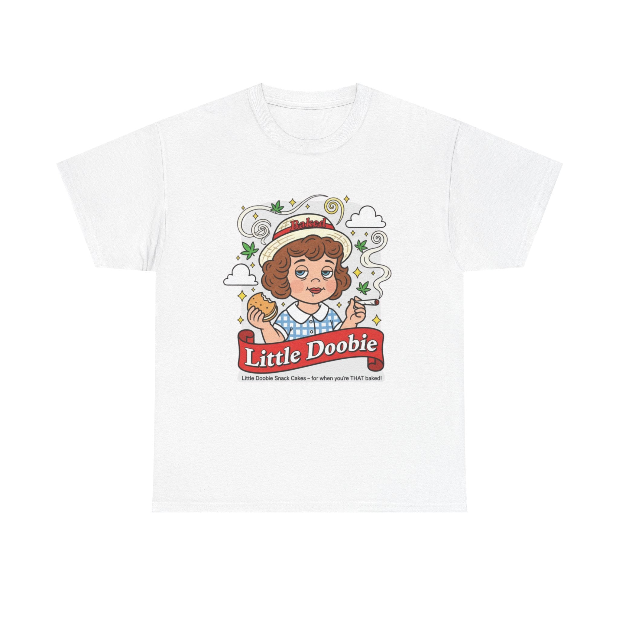 Little Doobie Cartoon Girl Tee | Vintage Snack Retro Logo T-Shirt, Stoner munchie humor