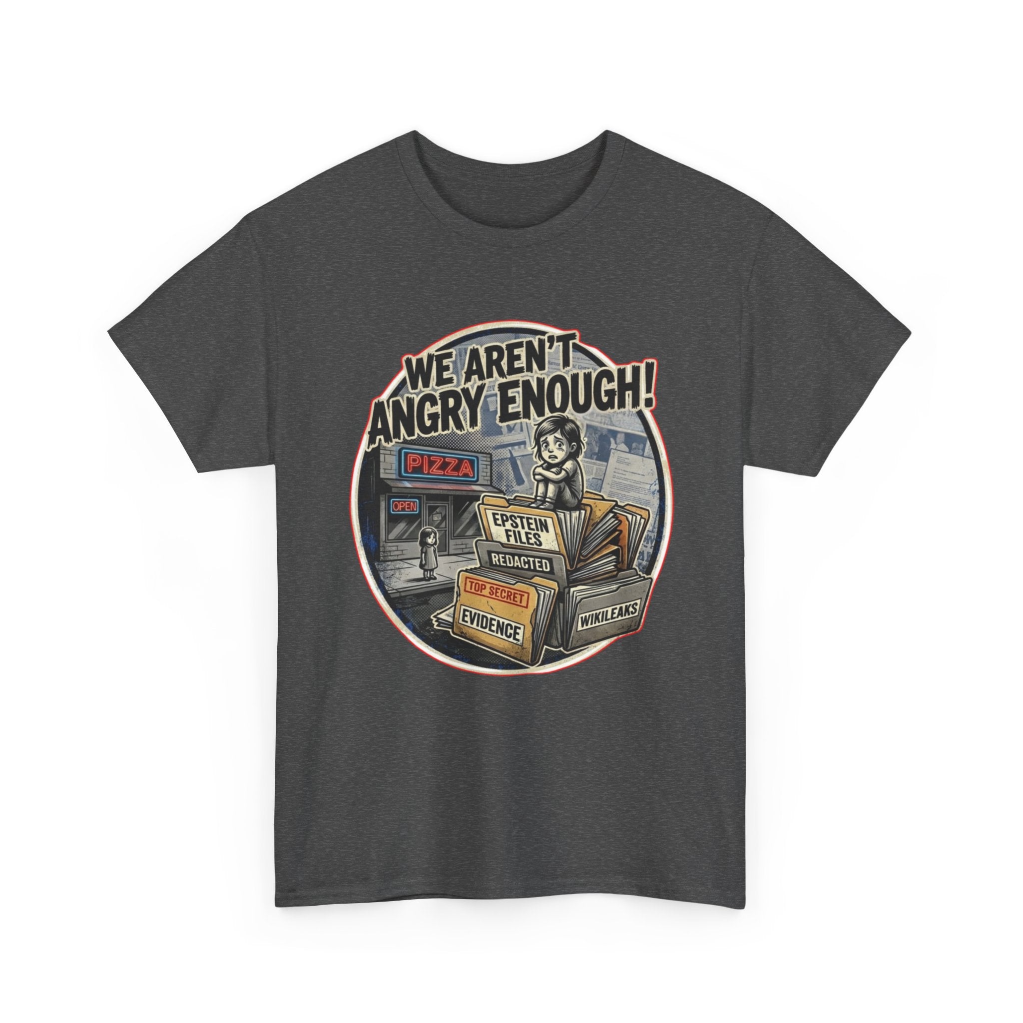 Protest Pizza Box Conspiracy Save the Children T-Shirt | Vintage Riot Art