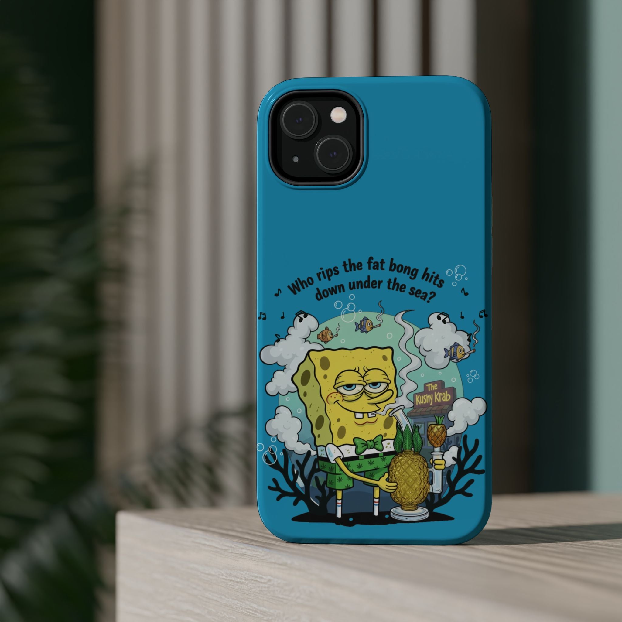 Cartoon Sponge Character with Surfboard & Beach Bong Art- Magnetic Impact-Resistant Phone Case for iPhone & Android