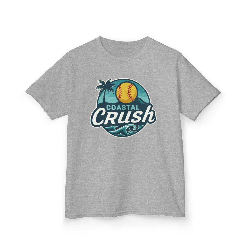 Youth- Coastal Crush softball logo Kids Tee | beach palm wave name number