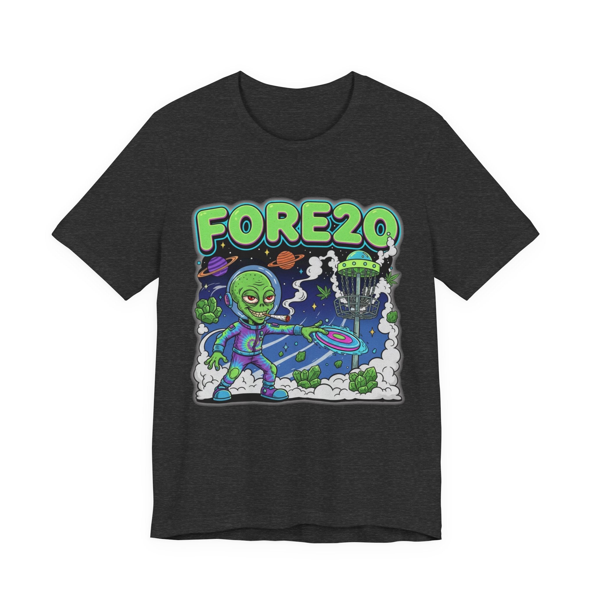 Fore20 Alien Disc Golf Themed Tee, Graphic T Shirt, Fun Casual Wear, Summer T-Shirt, Gifts for Science Fiction Lovers, Unique Stoner Tee 420