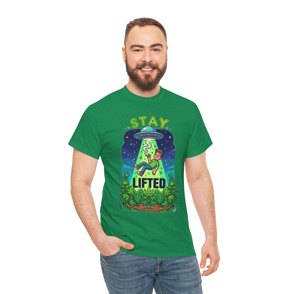 Stay Lifted Retro UFO Cannabis Tee — Alien Stoner Graphic Shirt