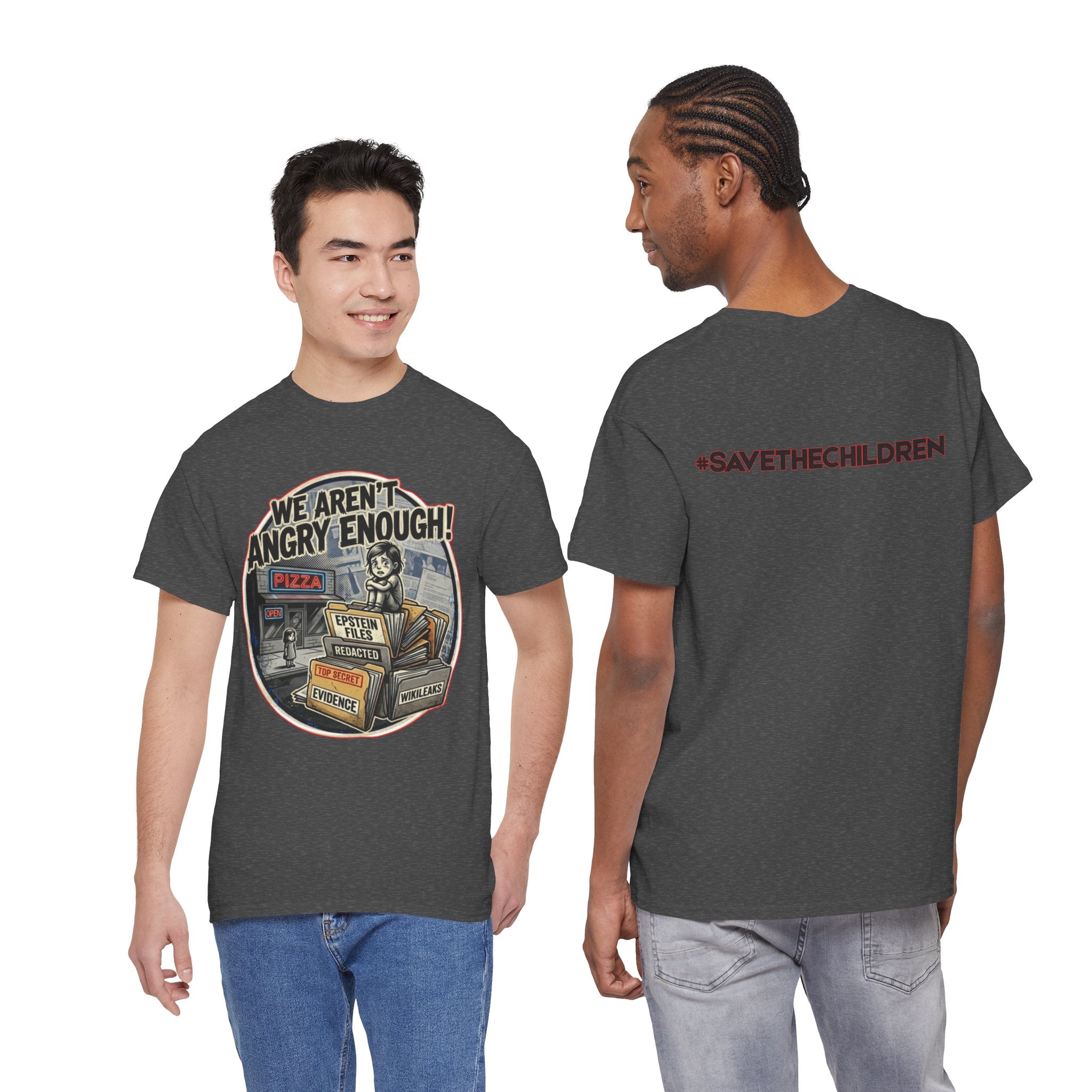 Protest Pizza Box Conspiracy Save the Children T-Shirt | Vintage Riot Art