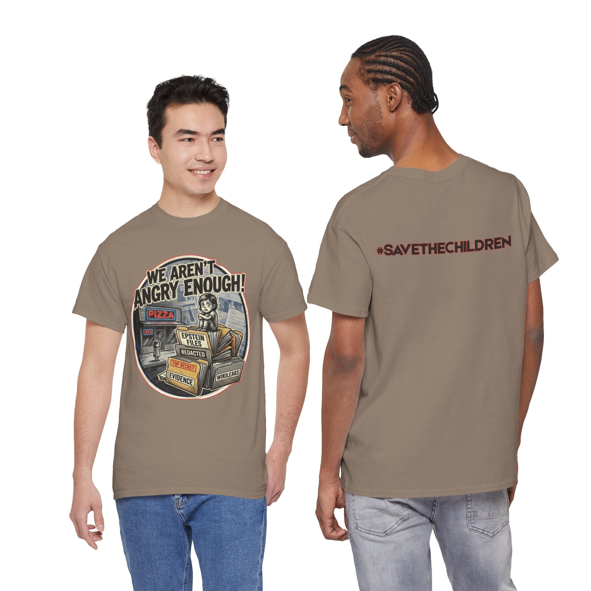 Protest Pizza Box Conspiracy Save the Children T-Shirt | Vintage Riot Art