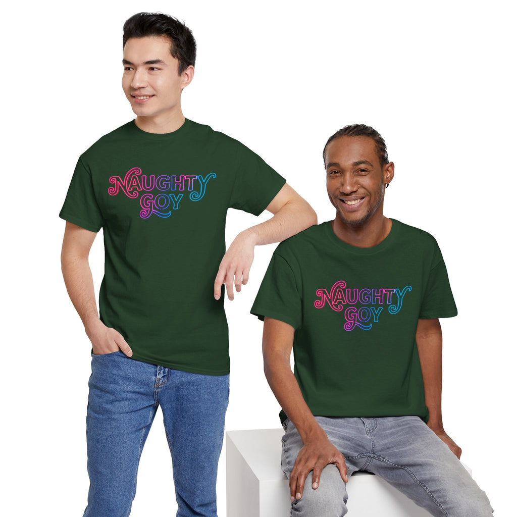 Naughty Goy Retro Script T-Shirt — Funny Goyim Vintage Typography Tee