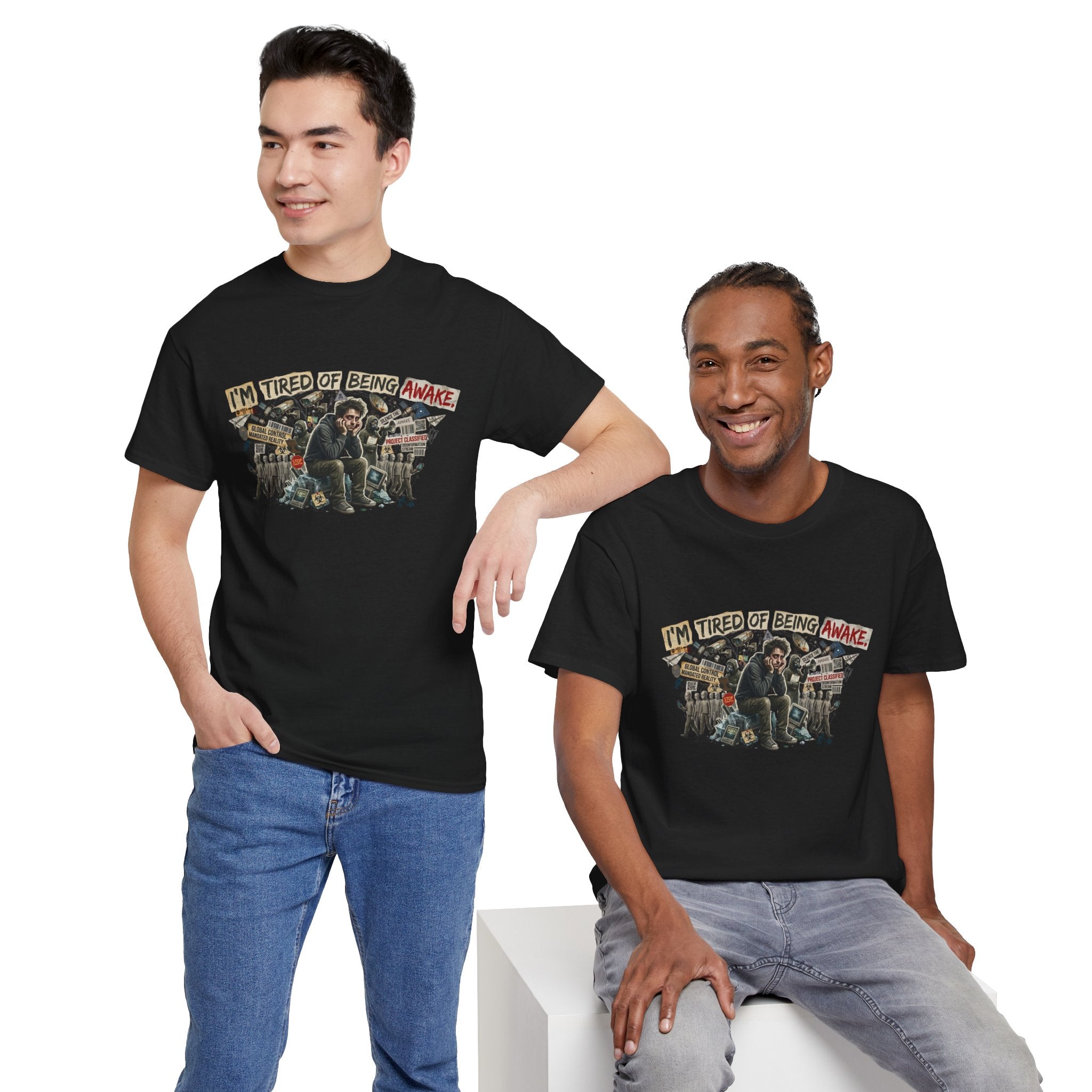 “I’m Tired of Being Awake” Graphic Tee — Conspiracy / Non-NPC Statement Shirt