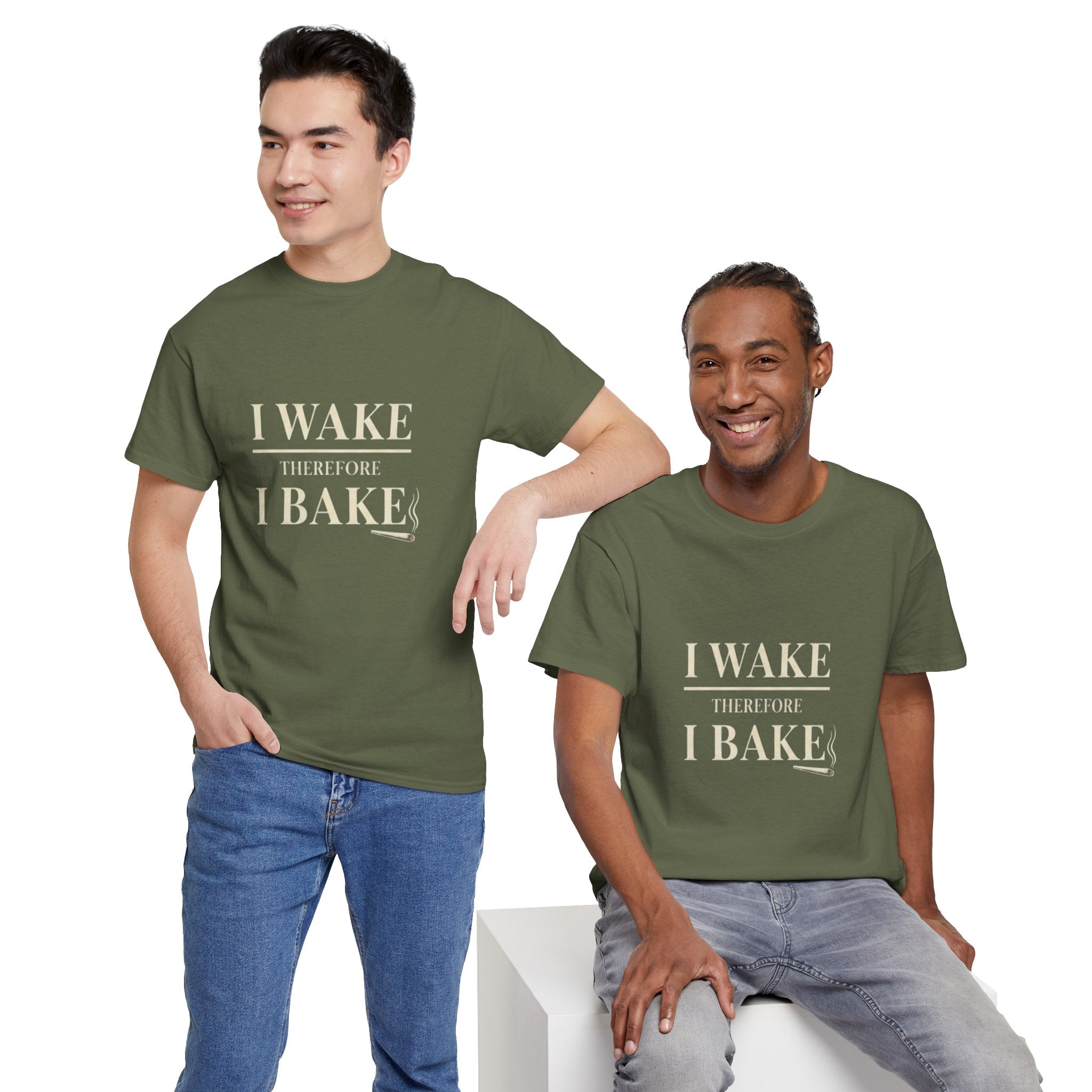 I Wake Therefore I Bake Stoner Humor T-Shirt | 420 Wake and Bake Tee