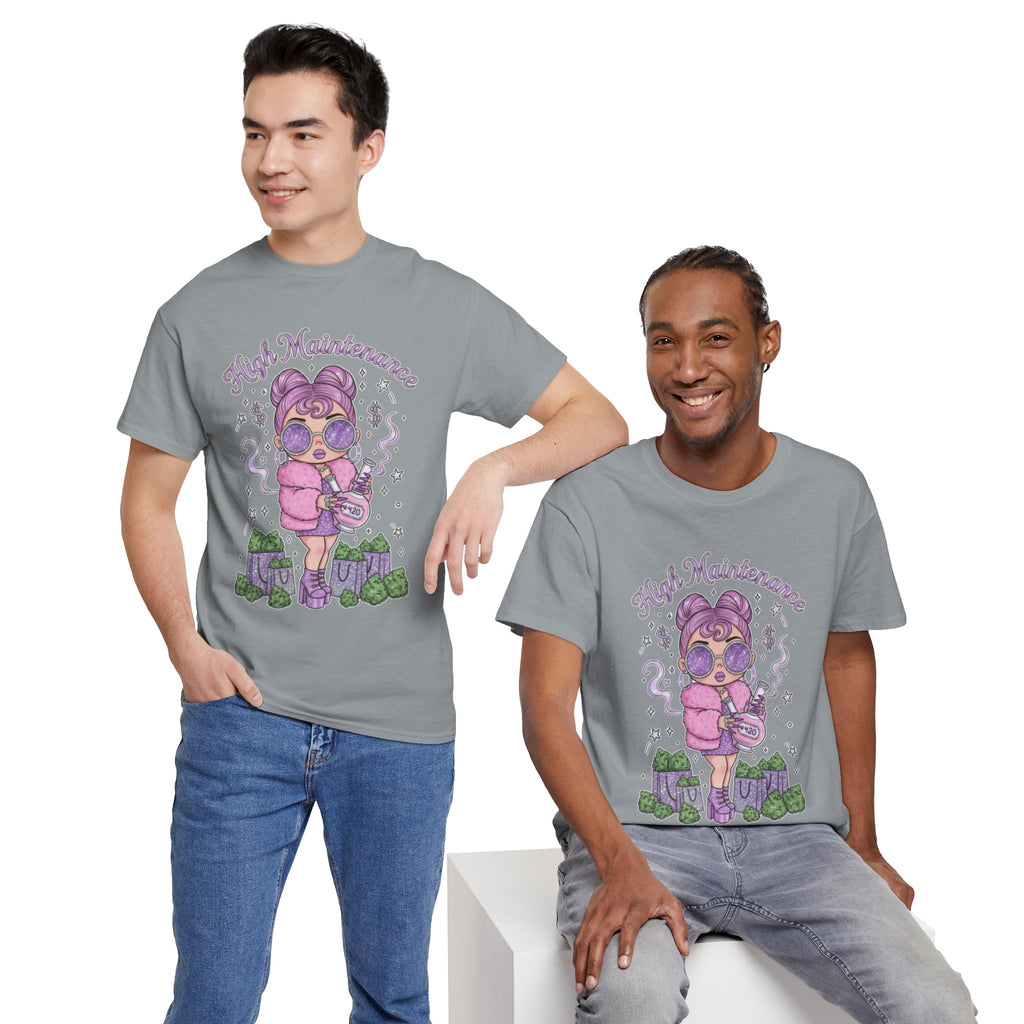 Funny High Maintenance Stoner Unisex Tee, Shopping Graphic Shirt for Men and Women, Hippie Gift, Humorous Tee, Cotton T-Shirt