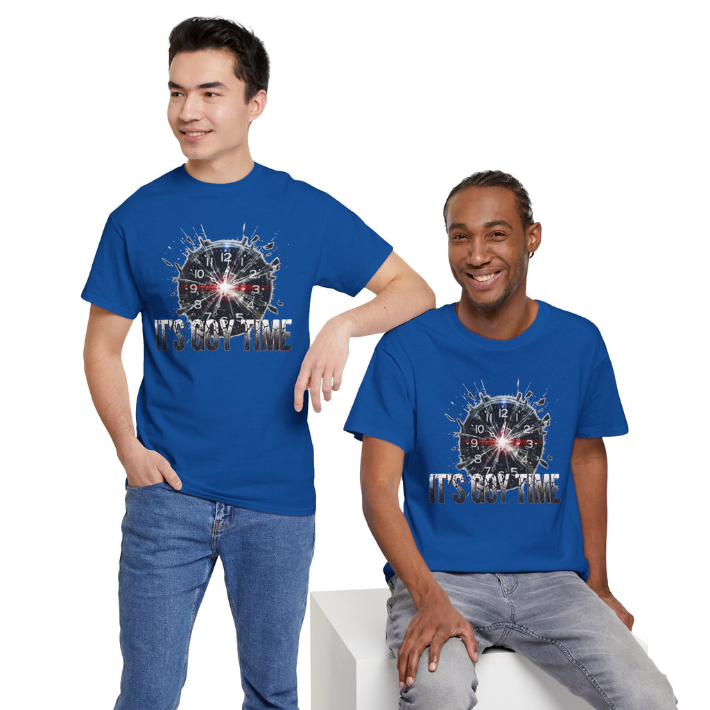 Its Goy Time clock graphic Tee | distressed splash design, humor tee