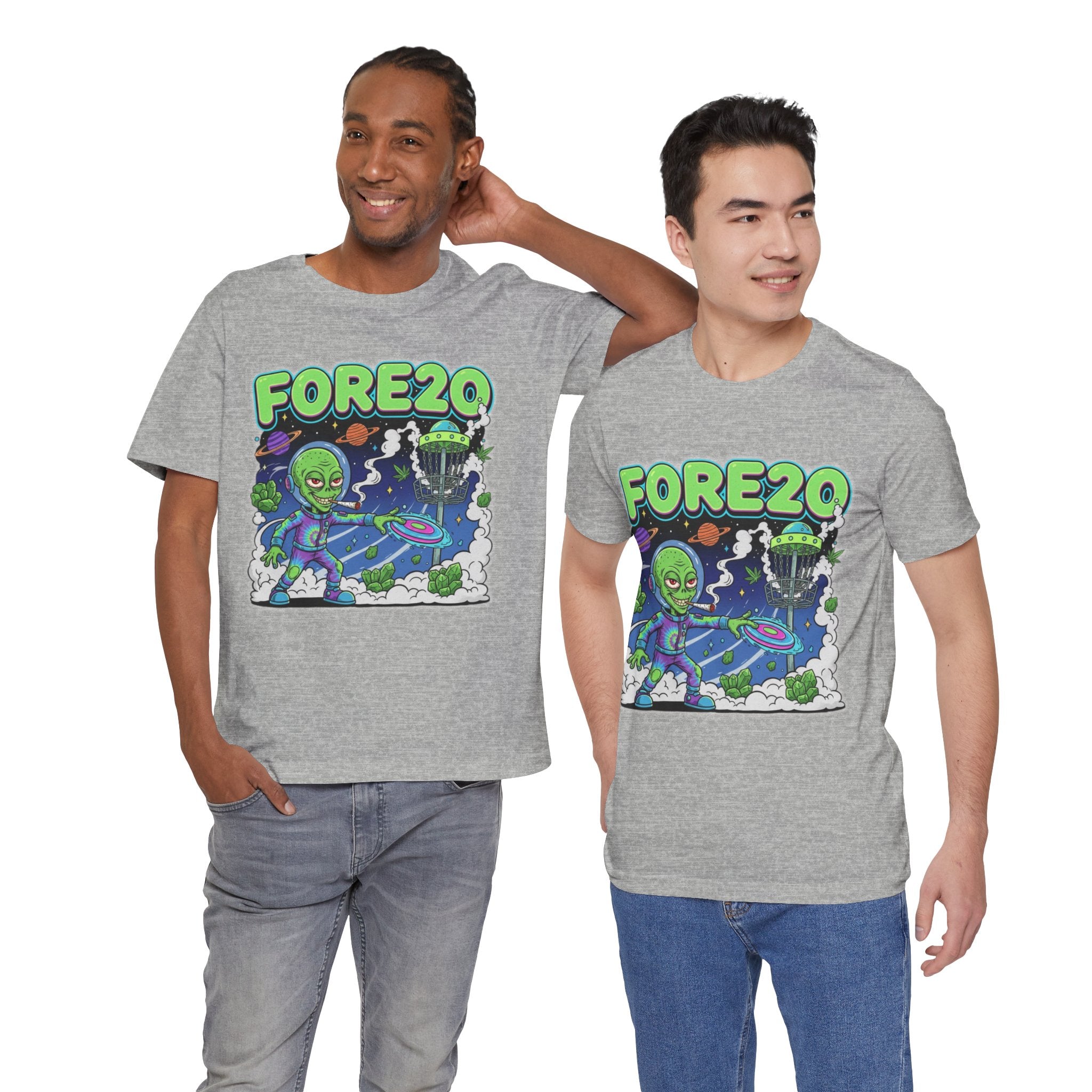 Fore20 Alien Disc Golf Themed Tee, Graphic T Shirt, Fun Casual Wear, Summer T-Shirt, Gifts for Science Fiction Lovers, Unique Stoner Tee 420