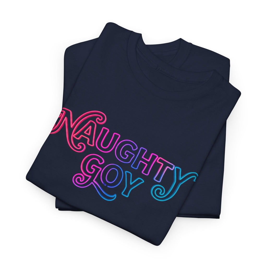 Naughty Goy Retro Script T-Shirt — Funny Goyim Vintage Typography Tee