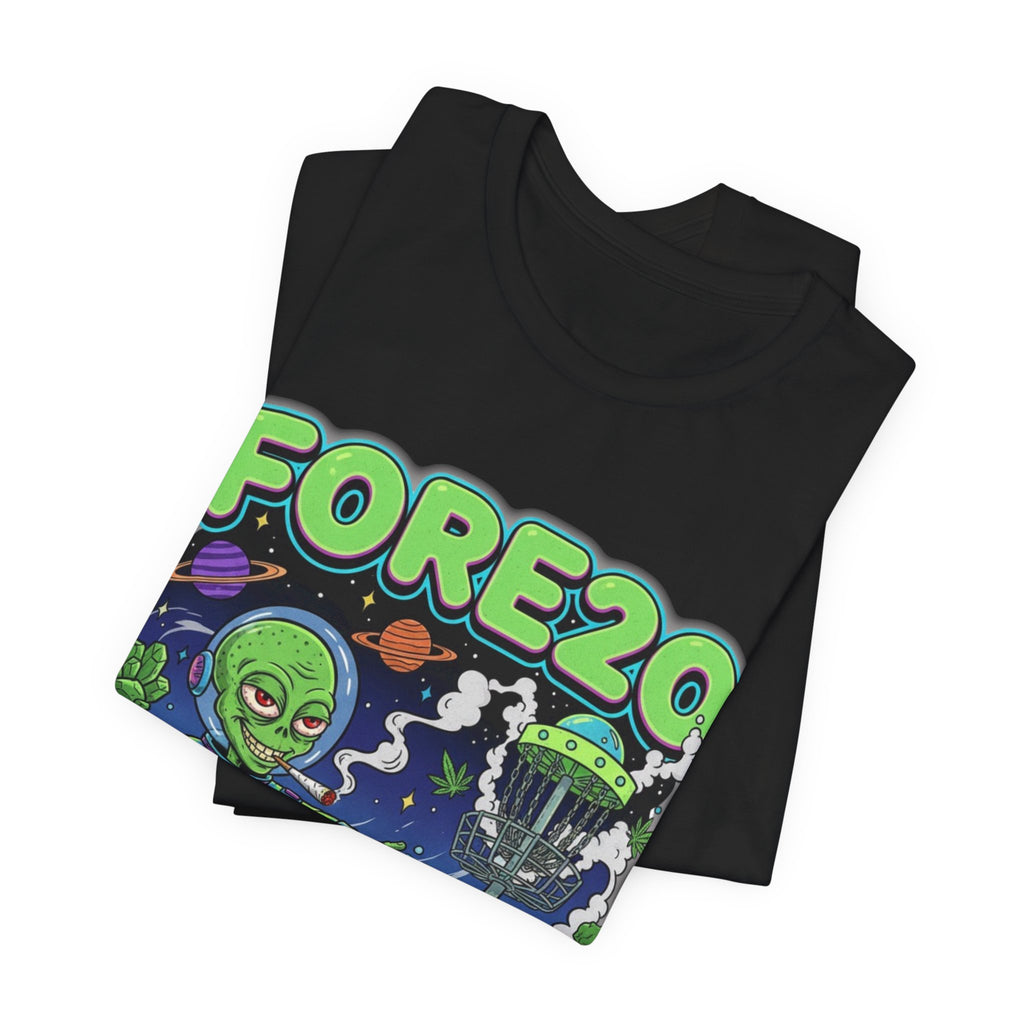 Fore20 Alien Disc Golf Themed Tee, Graphic T Shirt, Fun Casual Wear, Summer T-Shirt, Gifts for Science Fiction Lovers, Unique Stoner Tee 420