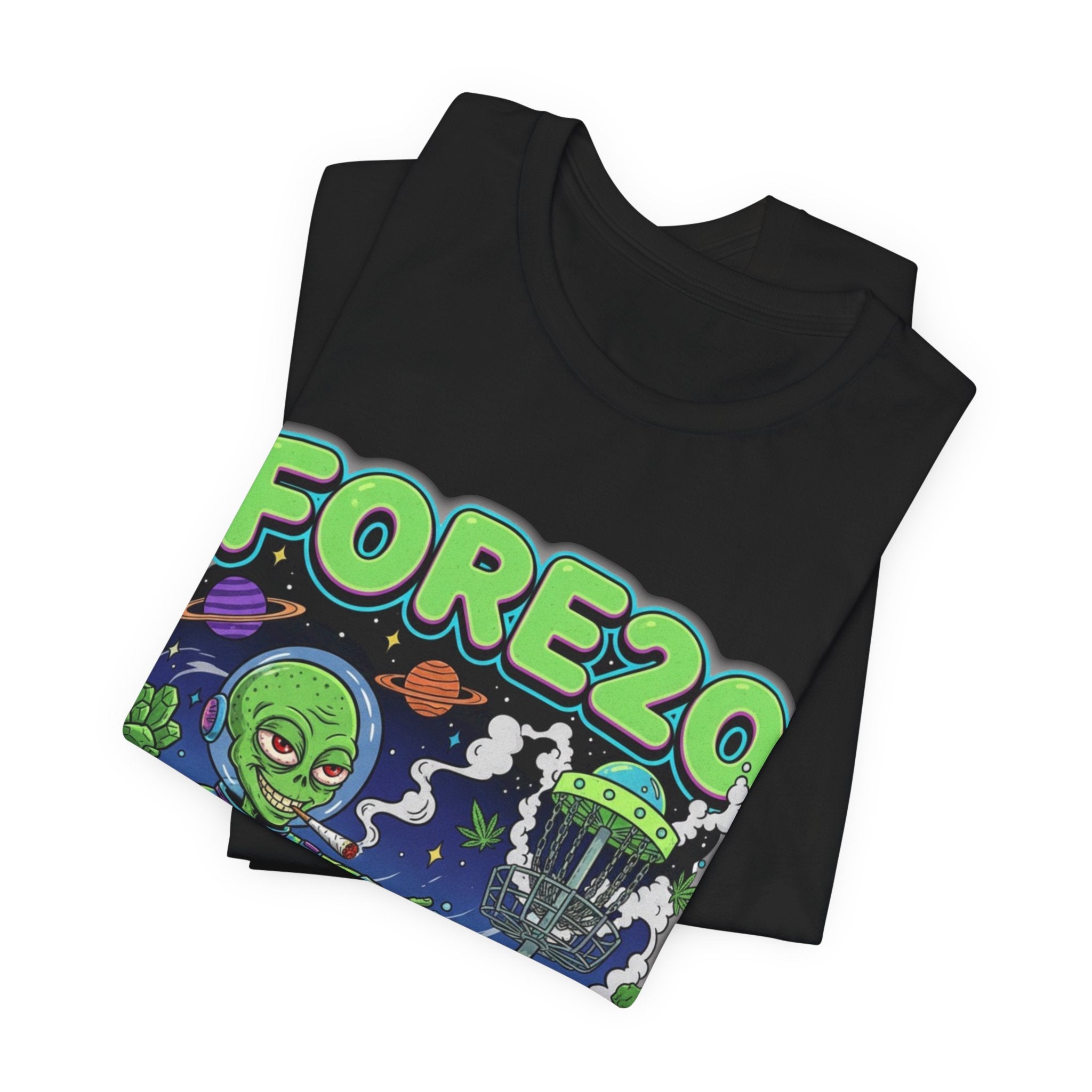 Fore20 Alien Disc Golf Themed Tee, Graphic T Shirt, Fun Casual Wear, Summer T-Shirt, Gifts for Science Fiction Lovers, Unique Stoner Tee 420