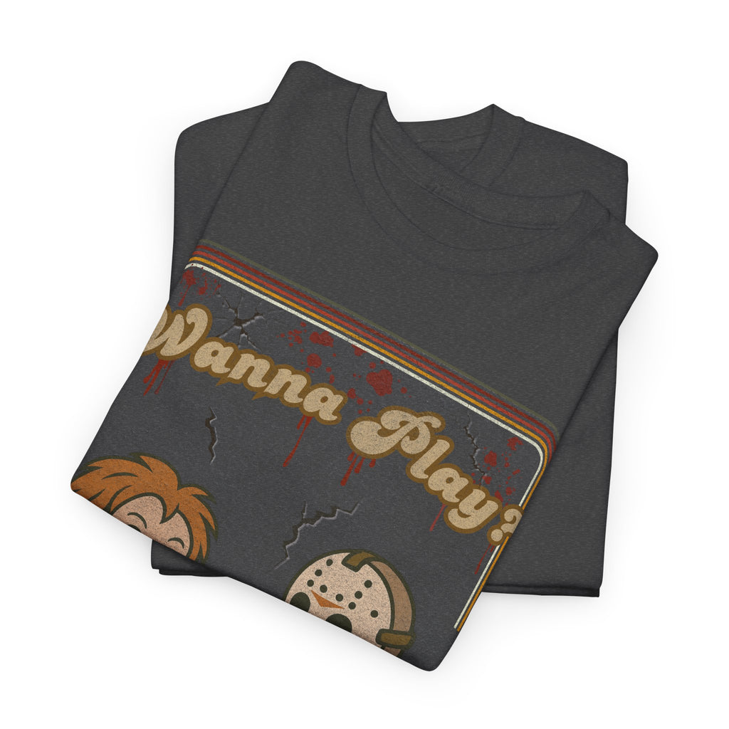 Wanna Play? Chucky and Jason Shirt, Fun Unisex Cotton Tee, Cool Graphic T-Shirt, Perfect Gift for Horror Fans, Unique