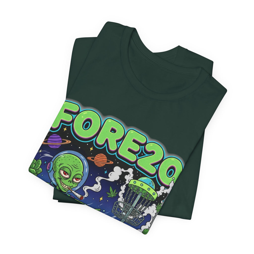 Fore20 Alien Disc Golf Themed Tee, Graphic T Shirt, Fun Casual Wear, Summer T-Shirt, Gifts for Science Fiction Lovers, Unique Stoner Tee 420