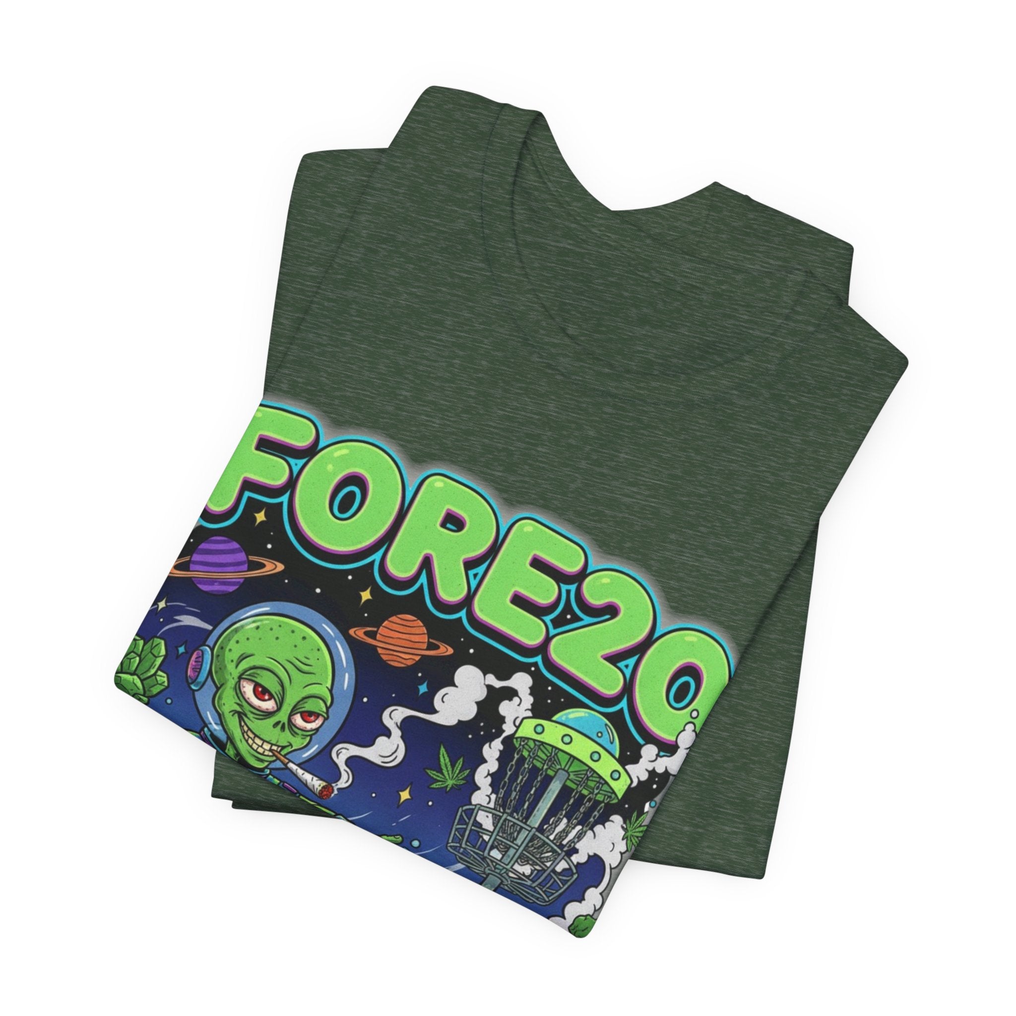 Fore20 Alien Disc Golf Themed Tee, Graphic T Shirt, Fun Casual Wear, Summer T-Shirt, Gifts for Science Fiction Lovers, Unique Stoner Tee 420
