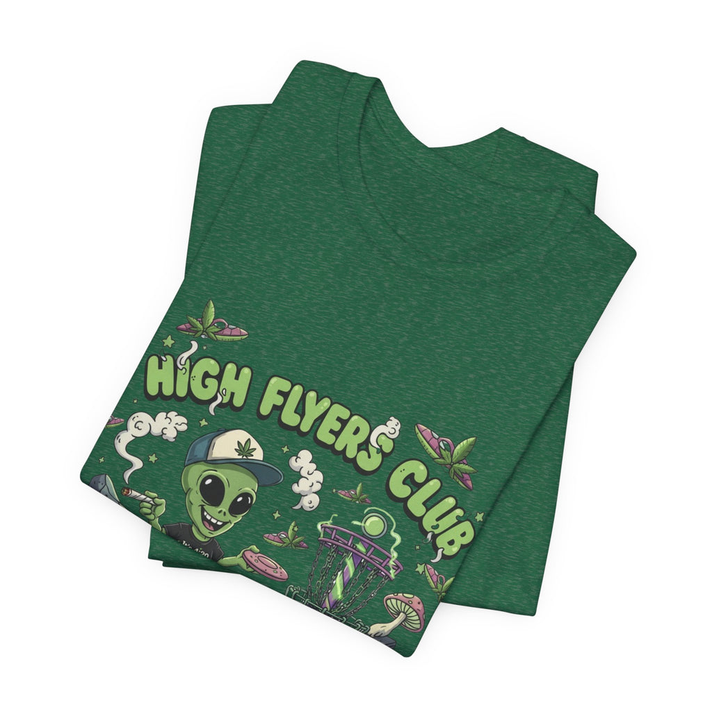 Stoner Alien High Flyers Disc Golf Tee, Funny Unique Space Tee, Cool Graphic Tee for Disc Golf Lovers, Gift for Sport Enthusiasts, Unique
