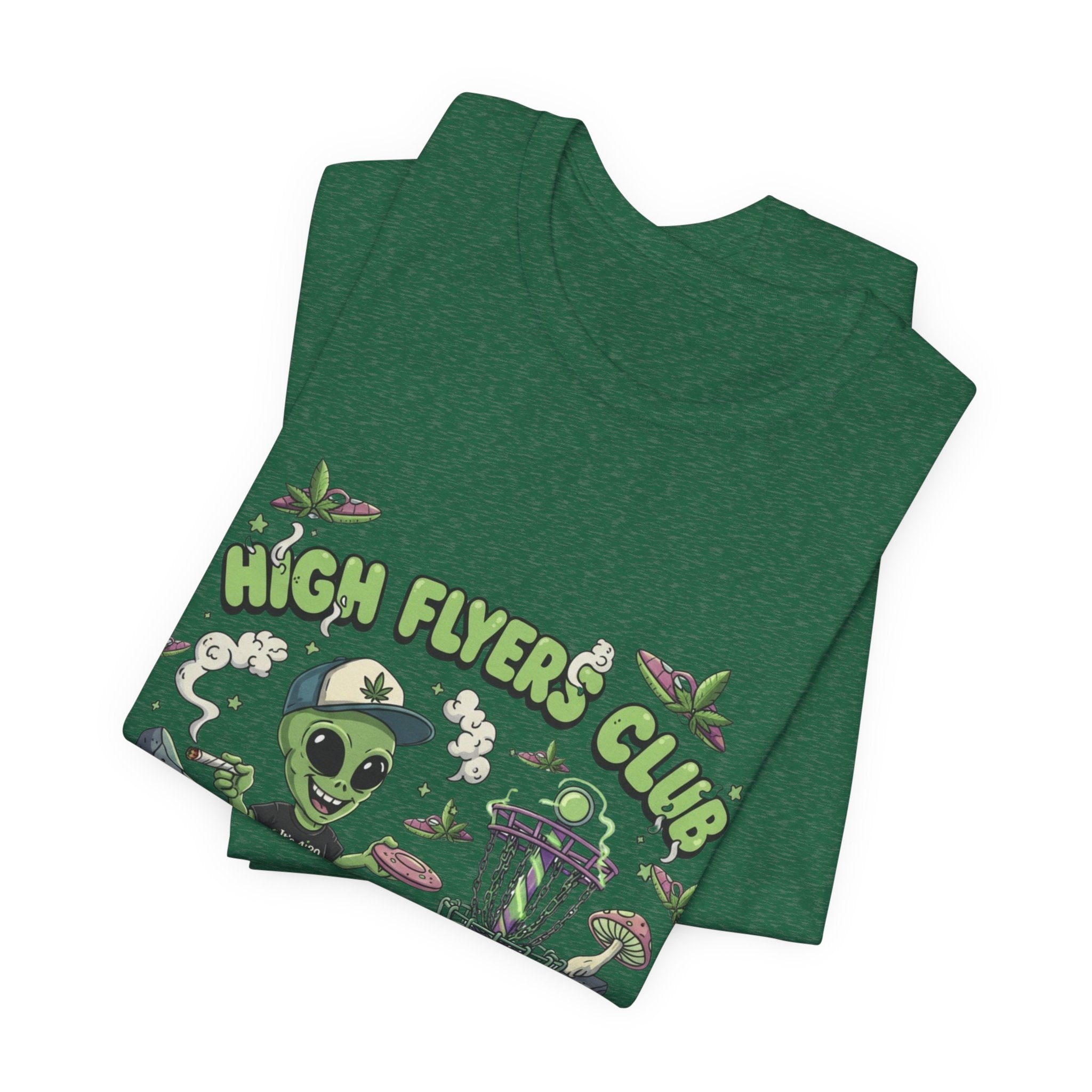 Stoner Alien High Flyers Disc Golf Tee, Funny Unique Space Tee, Cool Graphic Tee for Disc Golf Lovers, Gift for Sport Enthusiasts, Unique