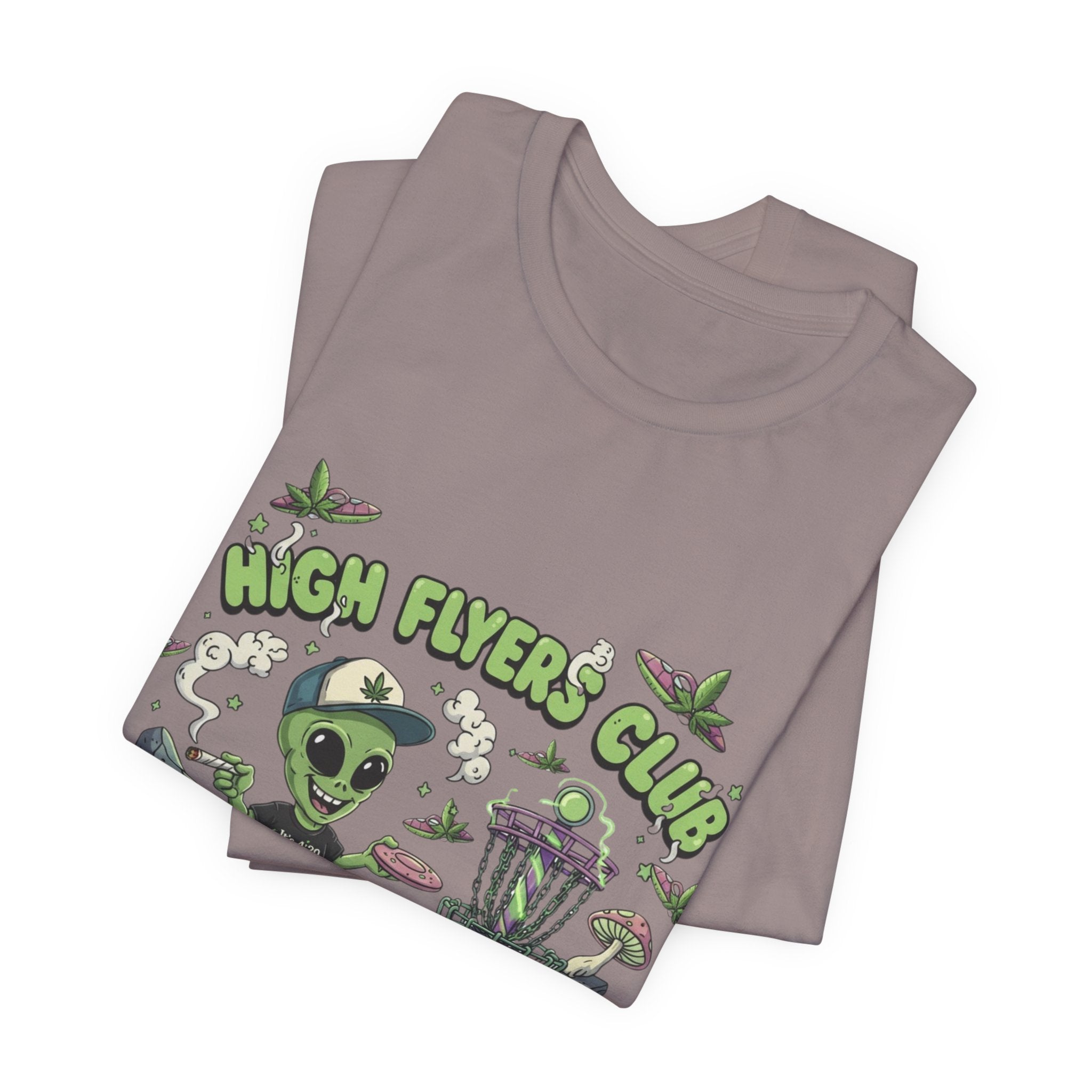 Stoner Alien High Flyers Disc Golf Tee, Funny Unique Space Tee, Cool Graphic Tee for Disc Golf Lovers, Gift for Sport Enthusiasts, Unique