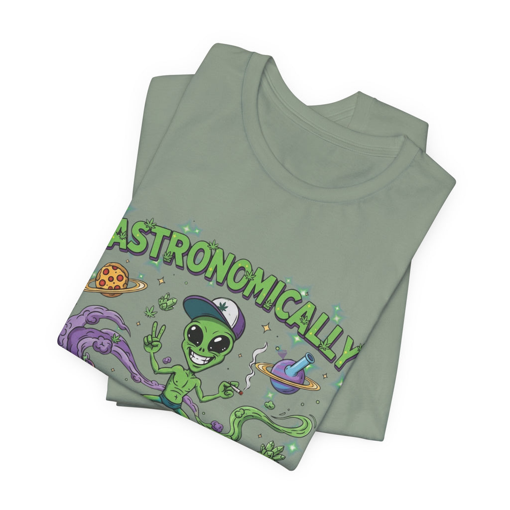 Astronomically Baked Alien Stoner Tee, Funny Graphic Tee, Unisex T-Shirt, Quirky Gift for Space Lovers, Birthday Gift Idea, 420 Weed Lover