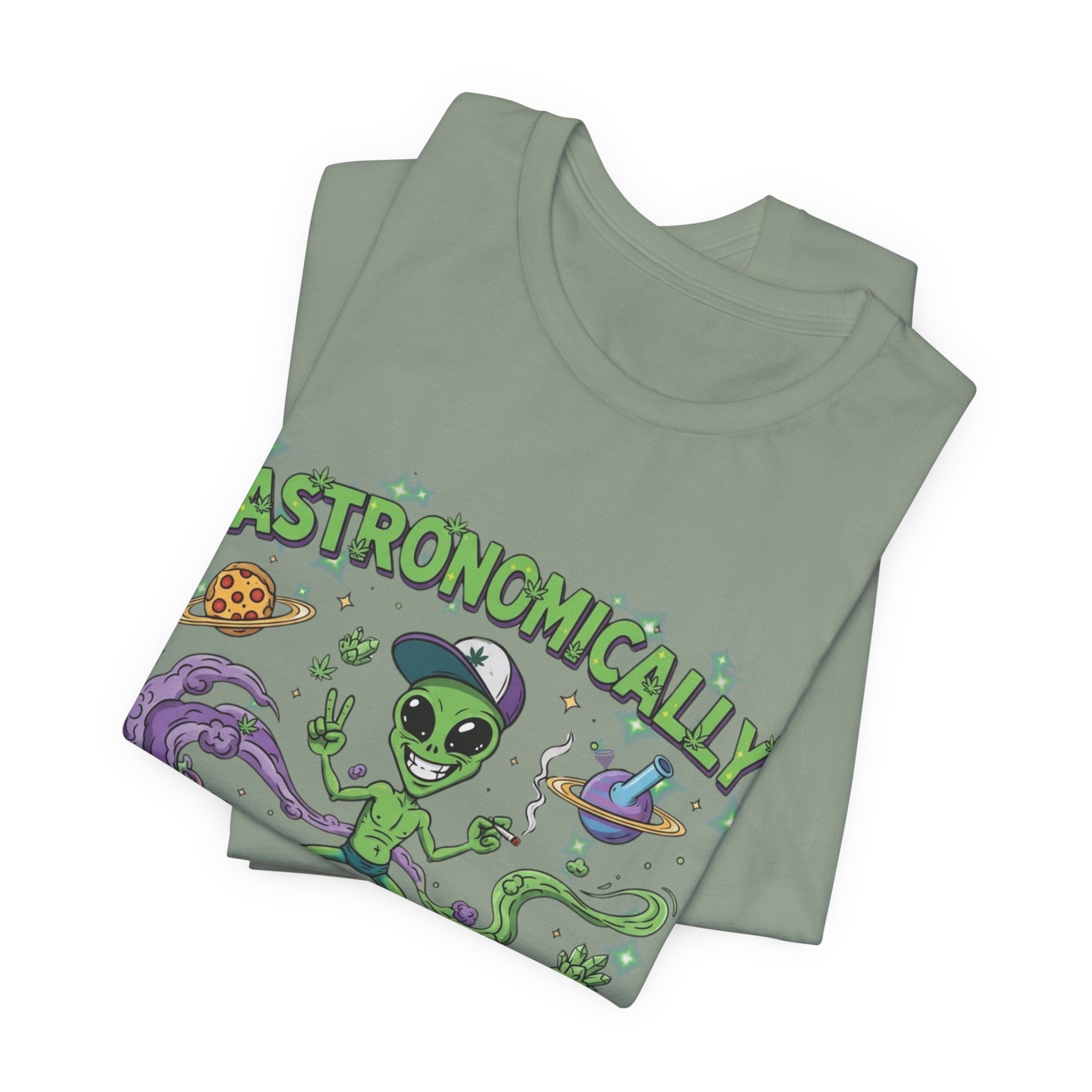 Astronomically Baked Alien Stoner Tee, Funny Graphic Tee, Unisex T-Shirt, Quirky Gift for Space Lovers, Birthday Gift Idea, 420 Weed Lover