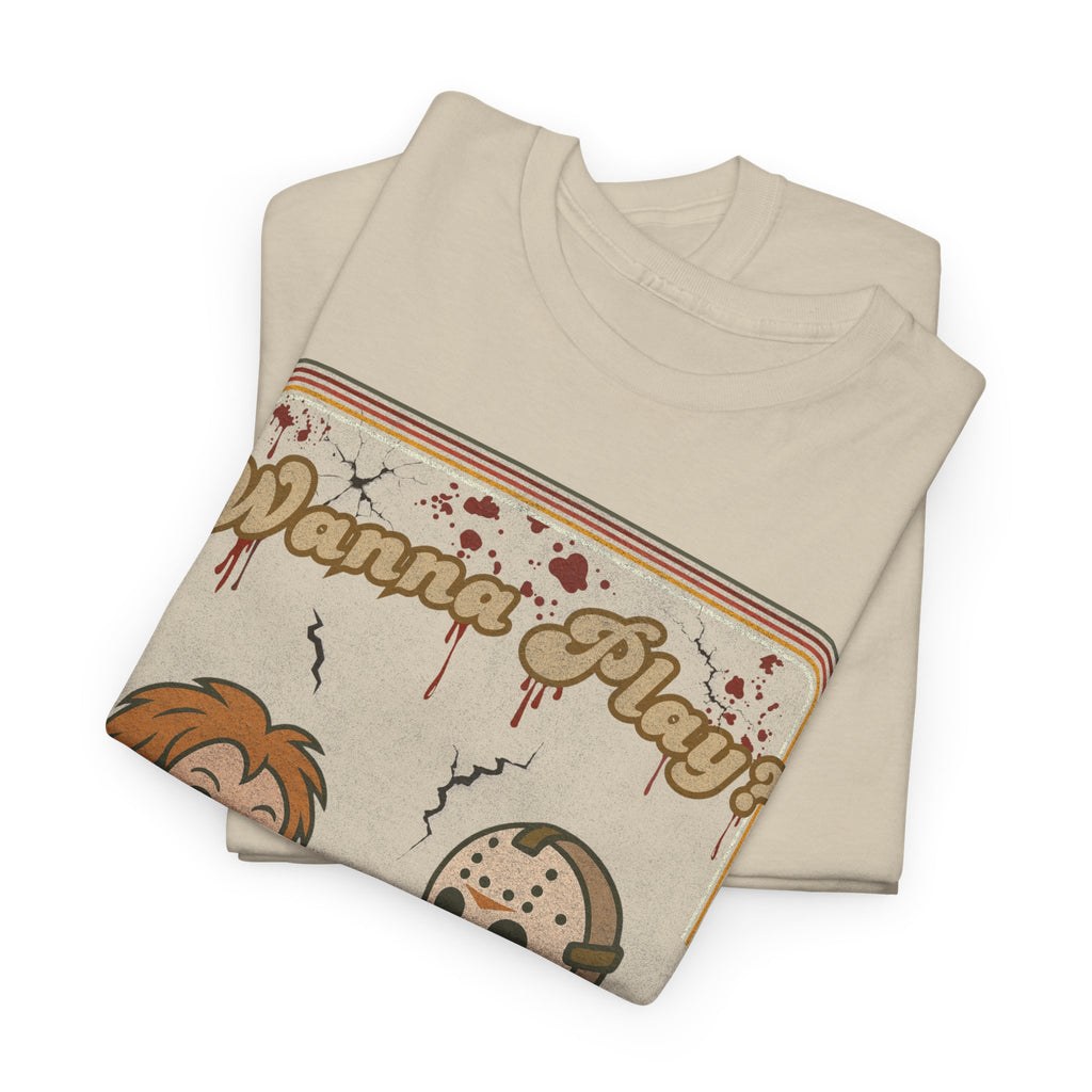 Wanna Play? Chucky and Jason Shirt, Fun Unisex Cotton Tee, Cool Graphic T-Shirt, Perfect Gift for Horror Fans, Unique