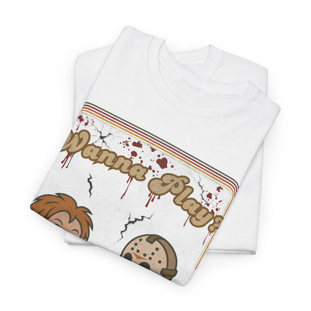 Wanna Play? Chucky and Jason Shirt, Fun Unisex Cotton Tee, Cool Graphic T-Shirt, Perfect Gift for Horror Fans, Unique