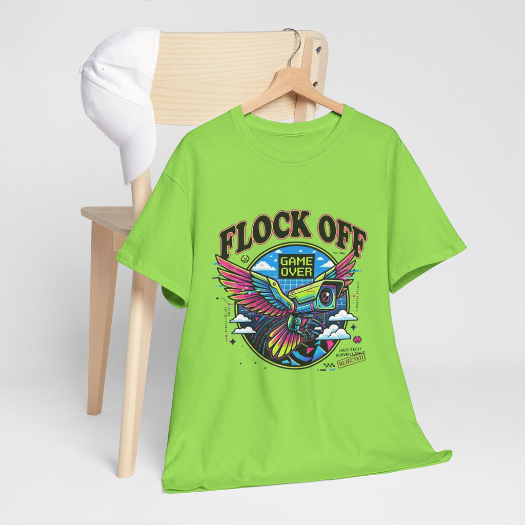 Retro 'Flock Off' Gaming Tee — Colorful Bird Game Over Graphic