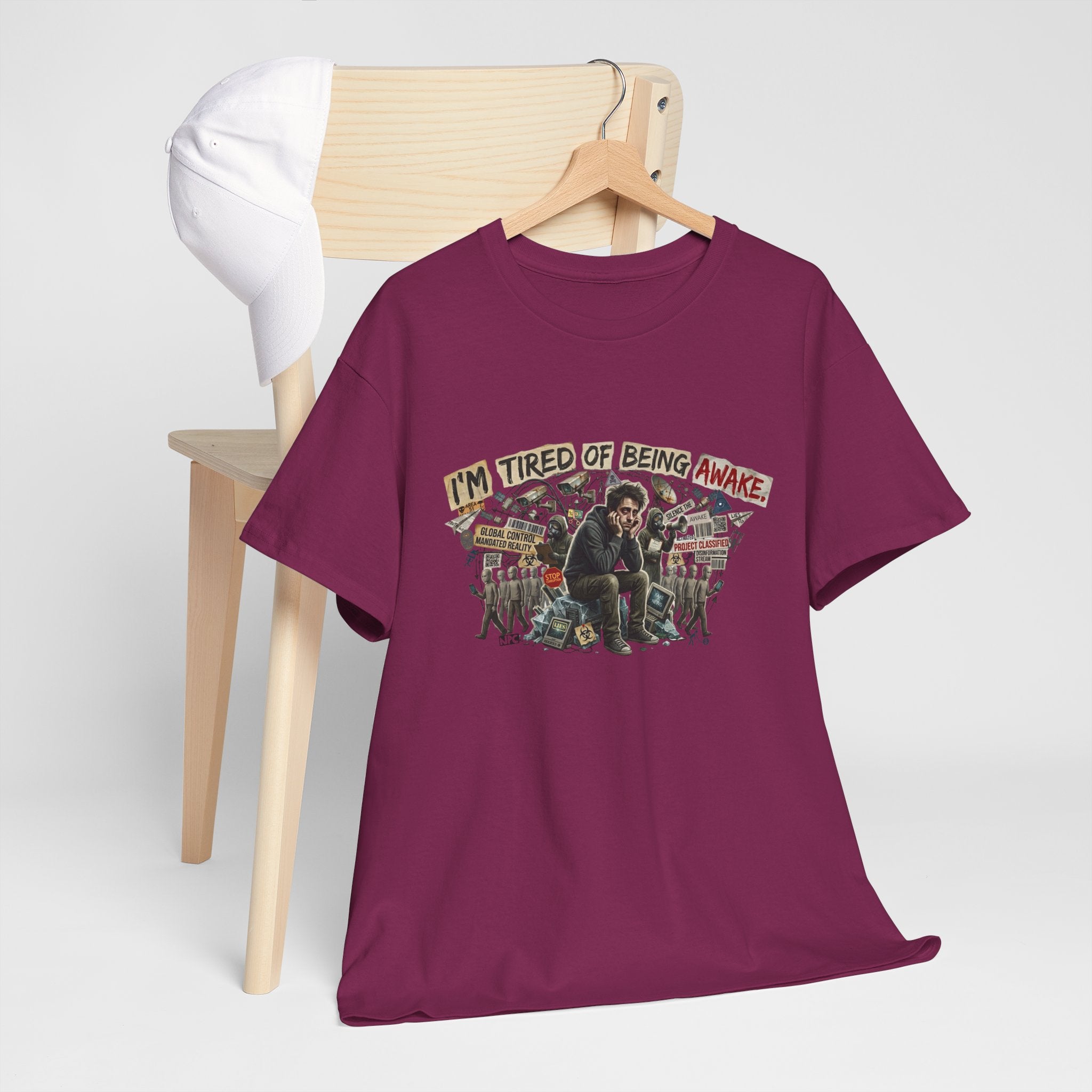 “I’m Tired of Being Awake” Graphic Tee — Conspiracy / Non-NPC Statement Shirt