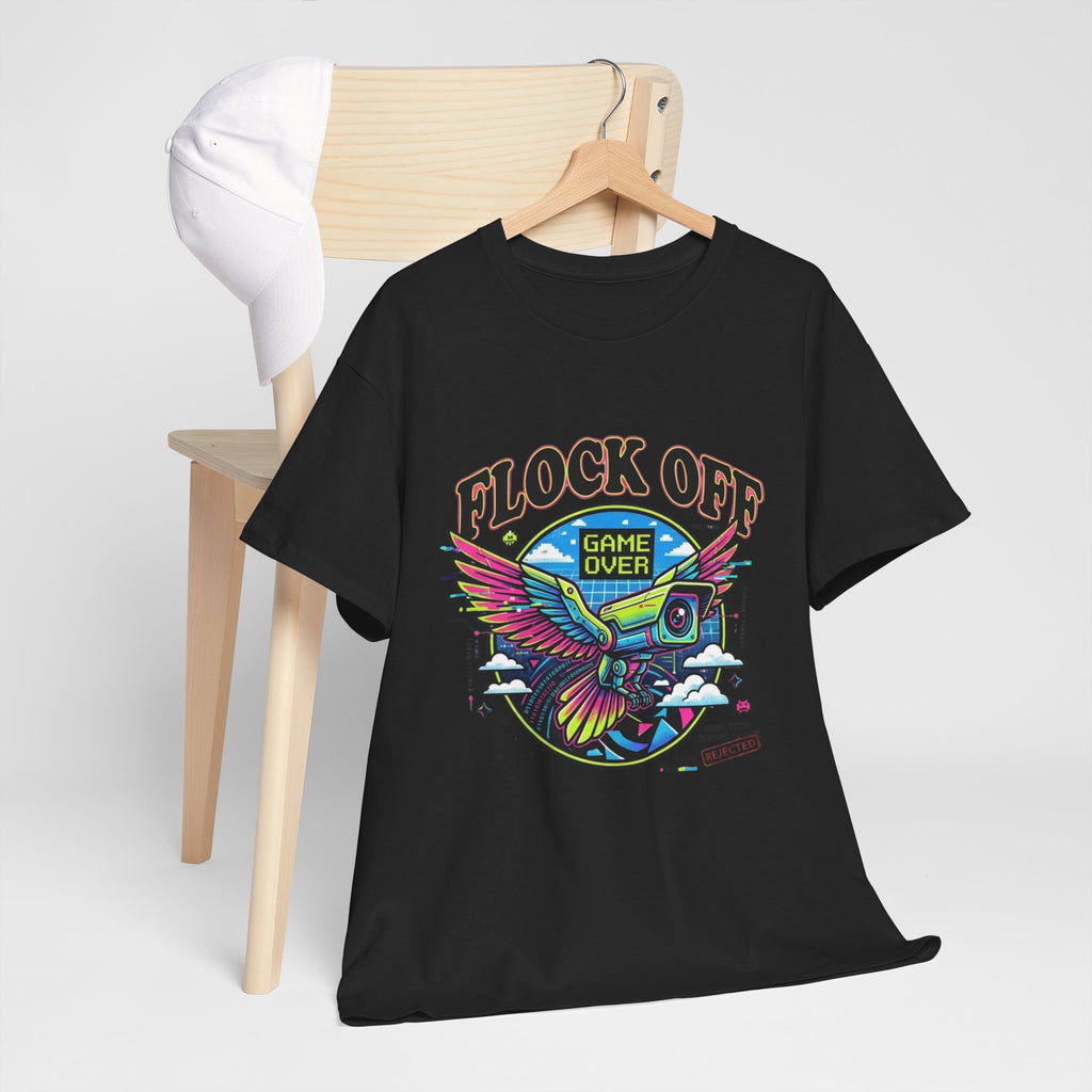 Retro 'Flock Off' Gaming Tee — Colorful Bird Game Over Graphic