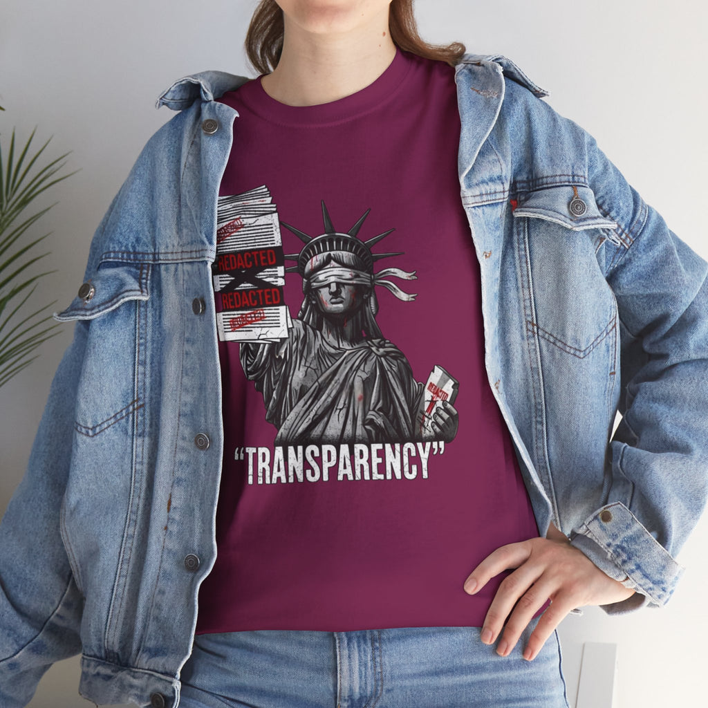 Statue of Liberty 'TRANSPARENCY' T-Shirt | Distressed, Redacted Political Graphic Tee