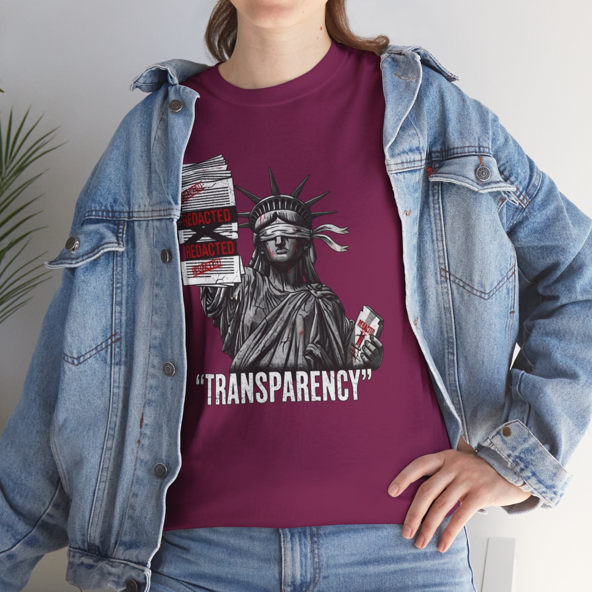 Statue of Liberty 'TRANSPARENCY' T-Shirt | Distressed, Redacted Political Graphic Tee