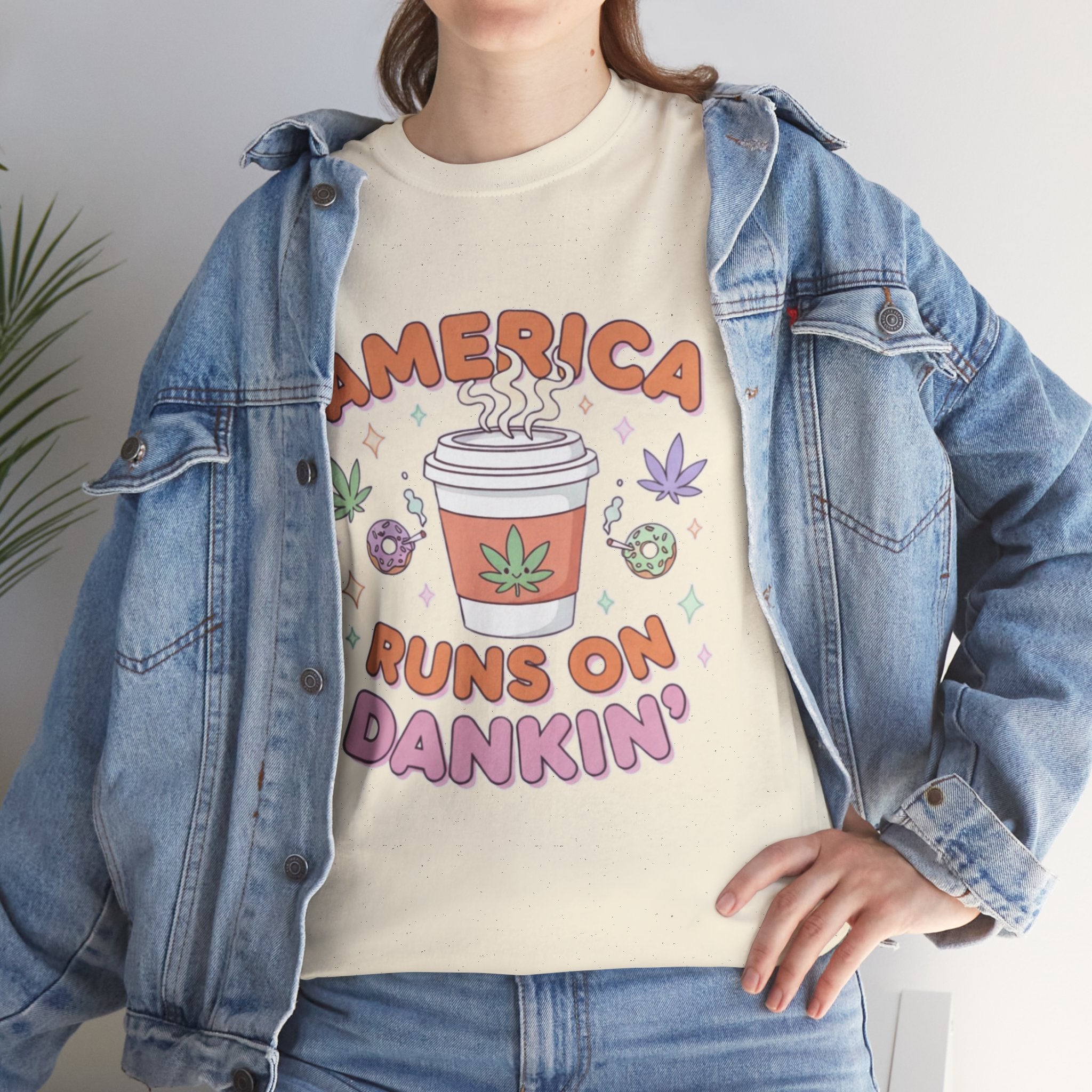 America Runs on Dankin'- Herb Leaf Graphic Tee | Funny Stoner Parody