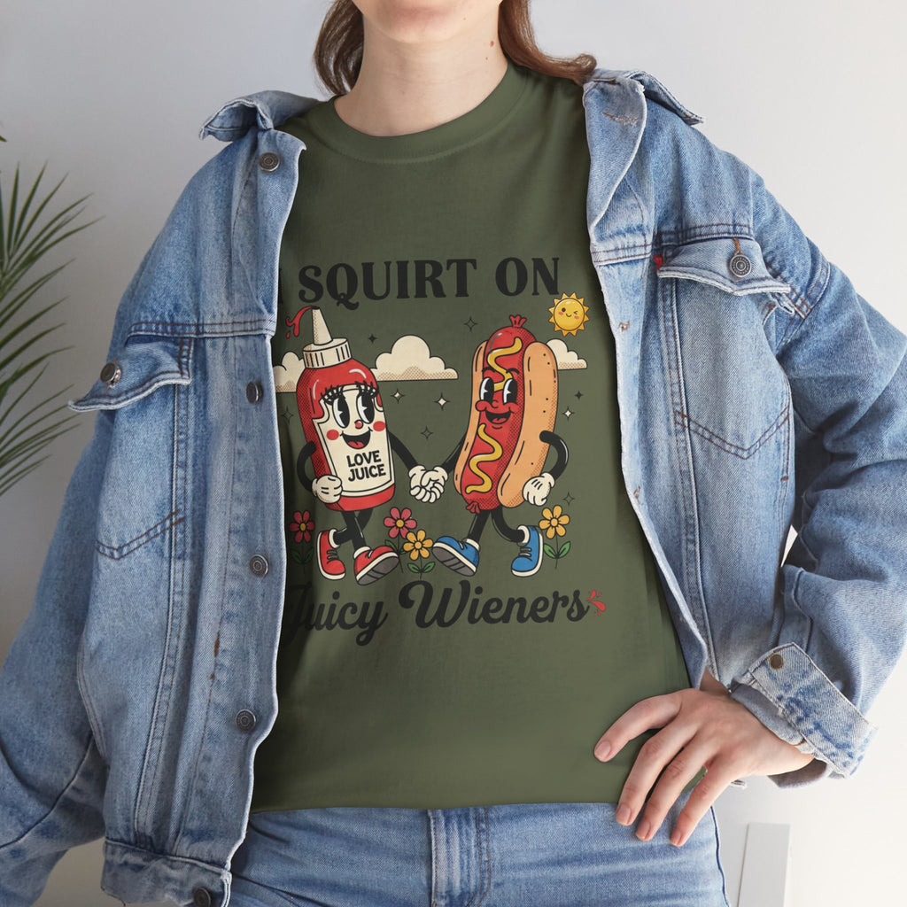 Ketchup & Hot Dog Cartoon I Squirt On Juicy Wieners T-Shirt